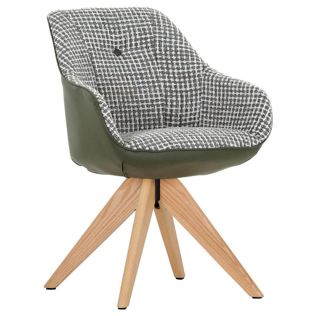 Novel Armlehnstuhl Weiß Olivgrün Eiche Massiv 360° Drehbar