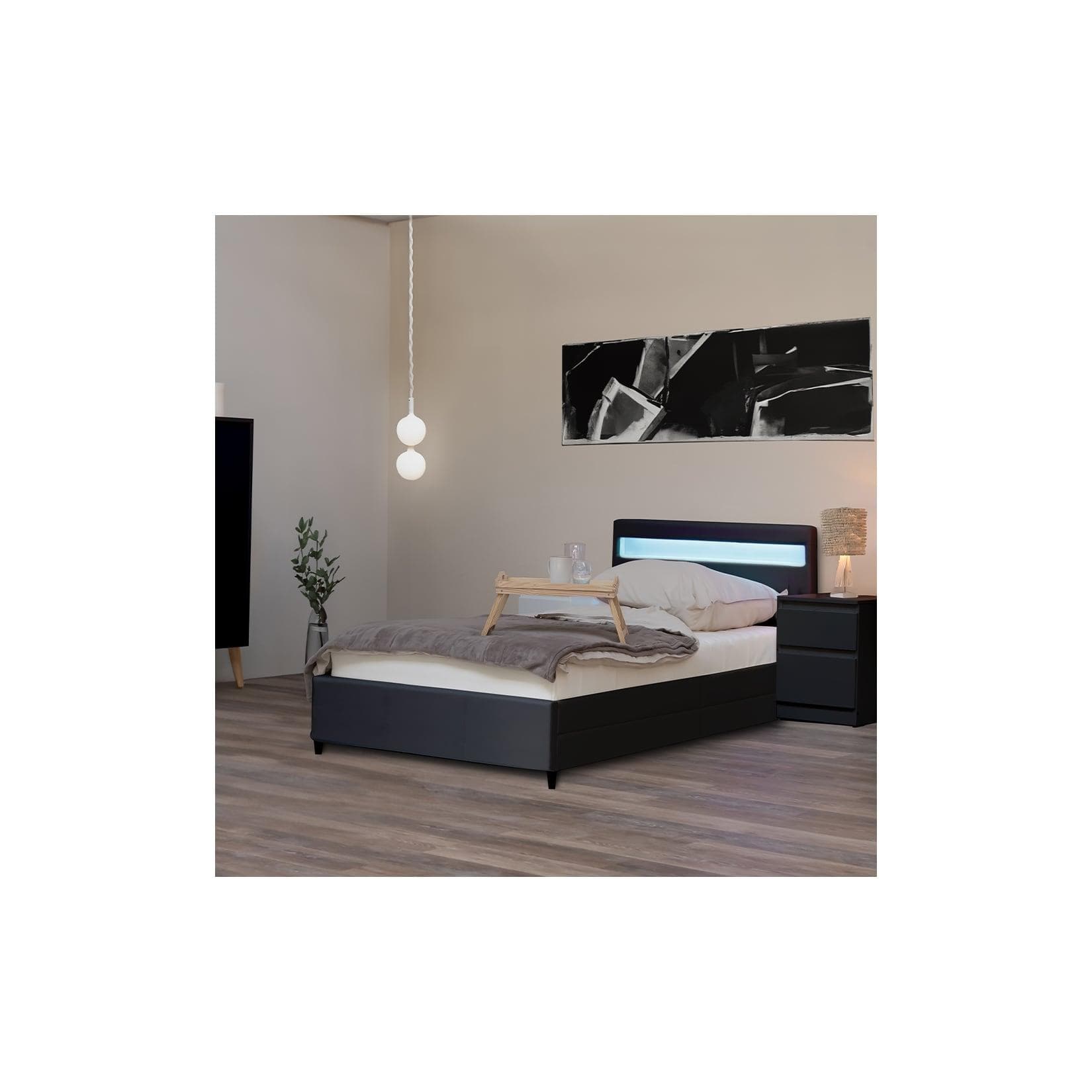 HOME DELUXE LED Bett NUBE mit Schubladen Dunkelgrau