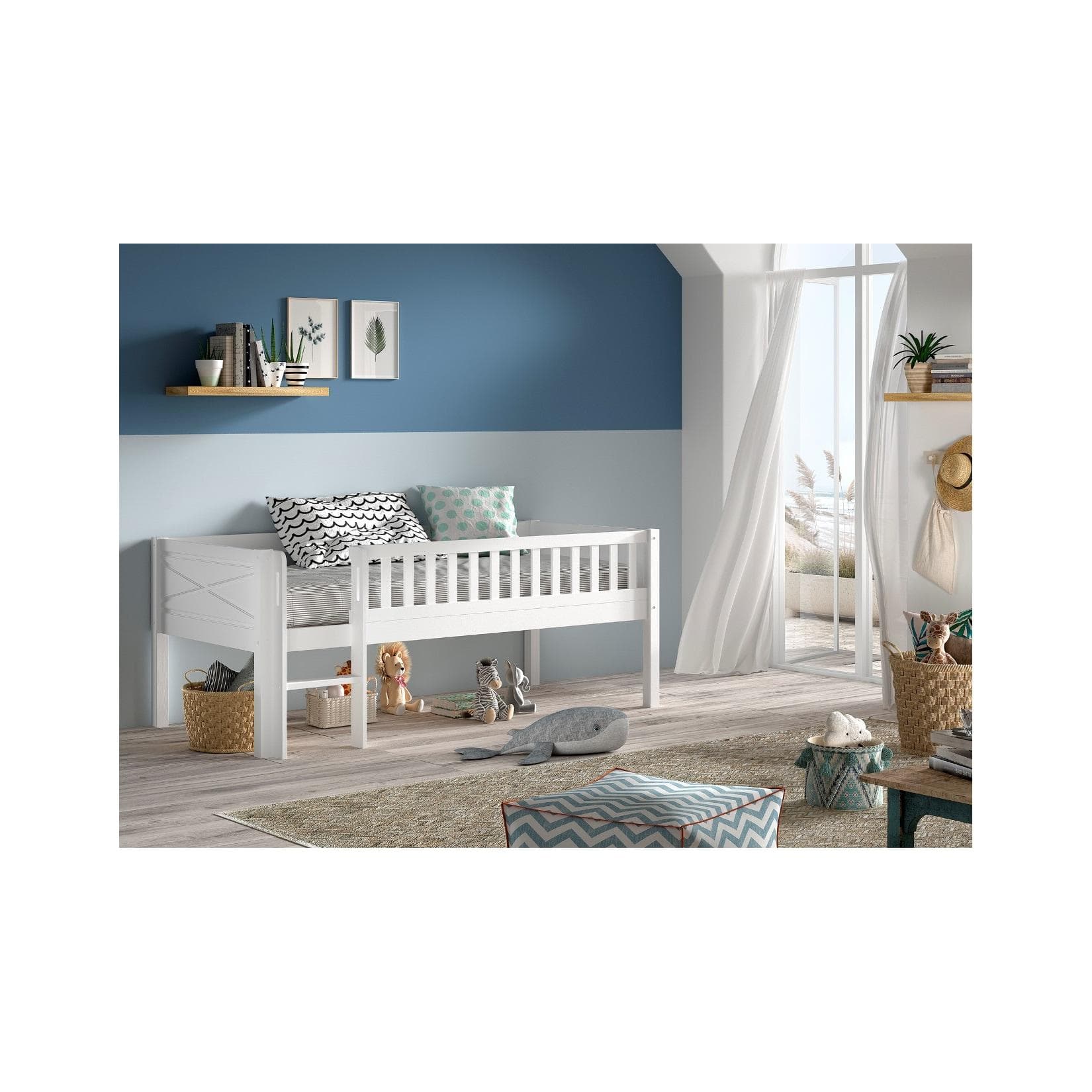 VIPACK Spielbett Scott Weiß Massivholz mit Leiter