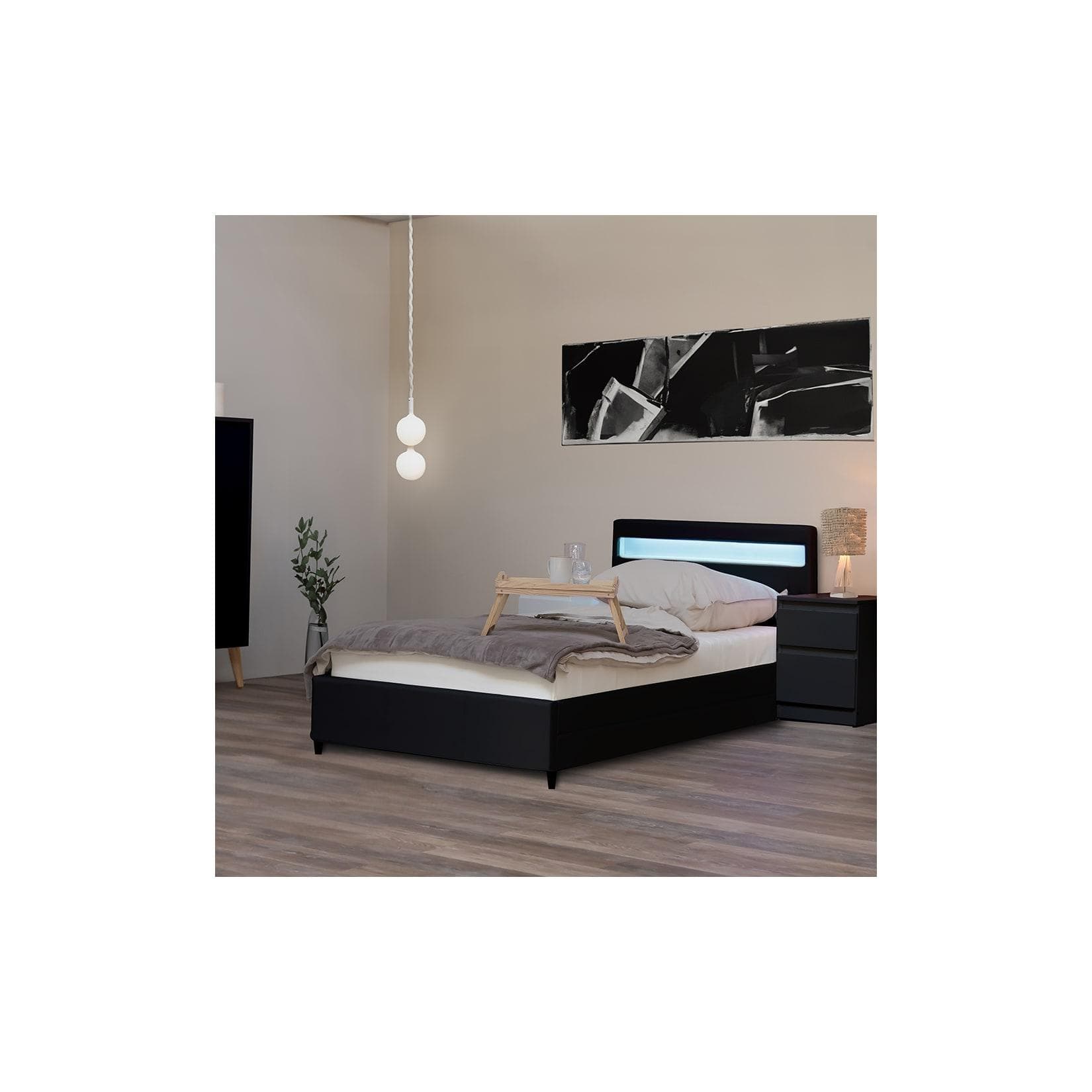 HOME DELUXE LED Bett NUBE Schwarz mit Schubladen