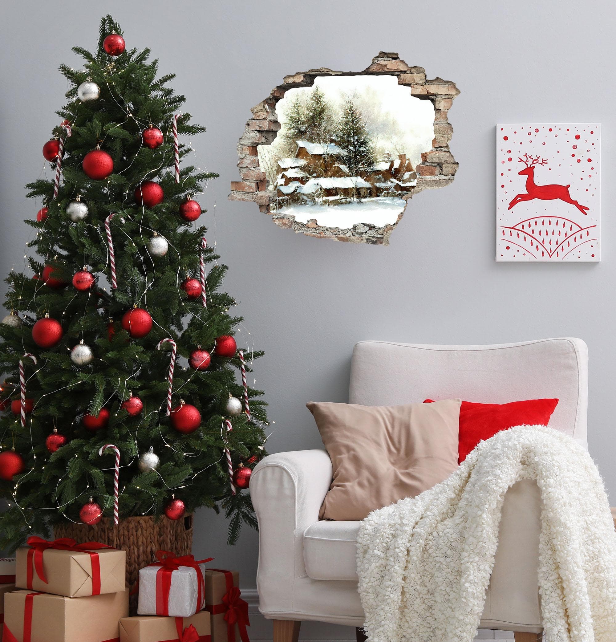 3D-Wandtattoo QUEENCE Häuserlandschaft im Schnee Vinyl Wandtattoo