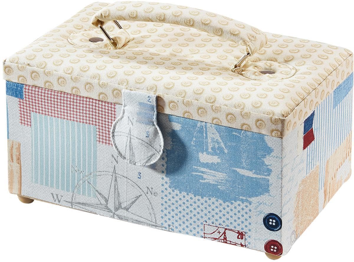 Nähkästchen LOCKER Bunt MDF Aufbewahrungsboxen Rechteckig Textil mit Knopfmuster und Griff aus Stoff