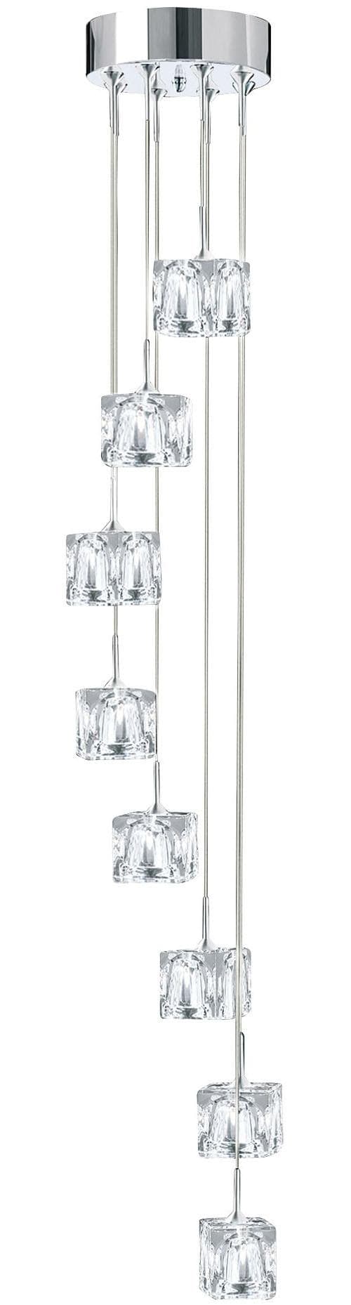 Searchlight LED-Hängeleuchte Ice Cube 8-flammig Chrom Kristallglas