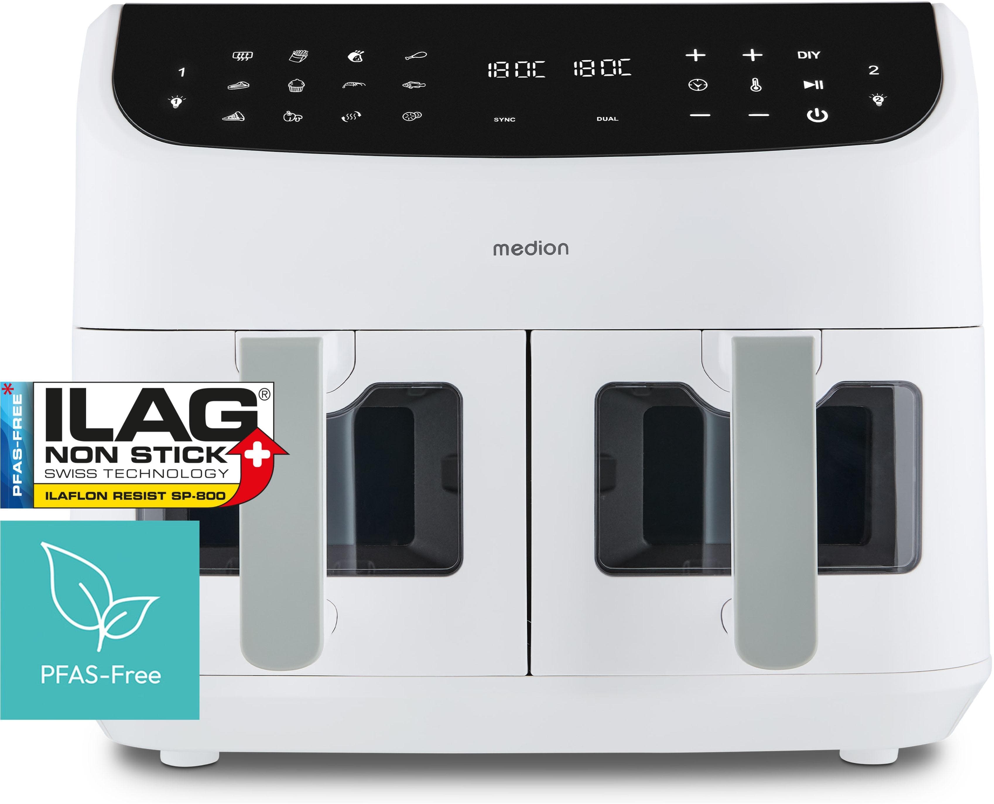 MEDION Heißluftfritteuse MD 11760 P20XXL Twin Matt Weiß Dual Cook