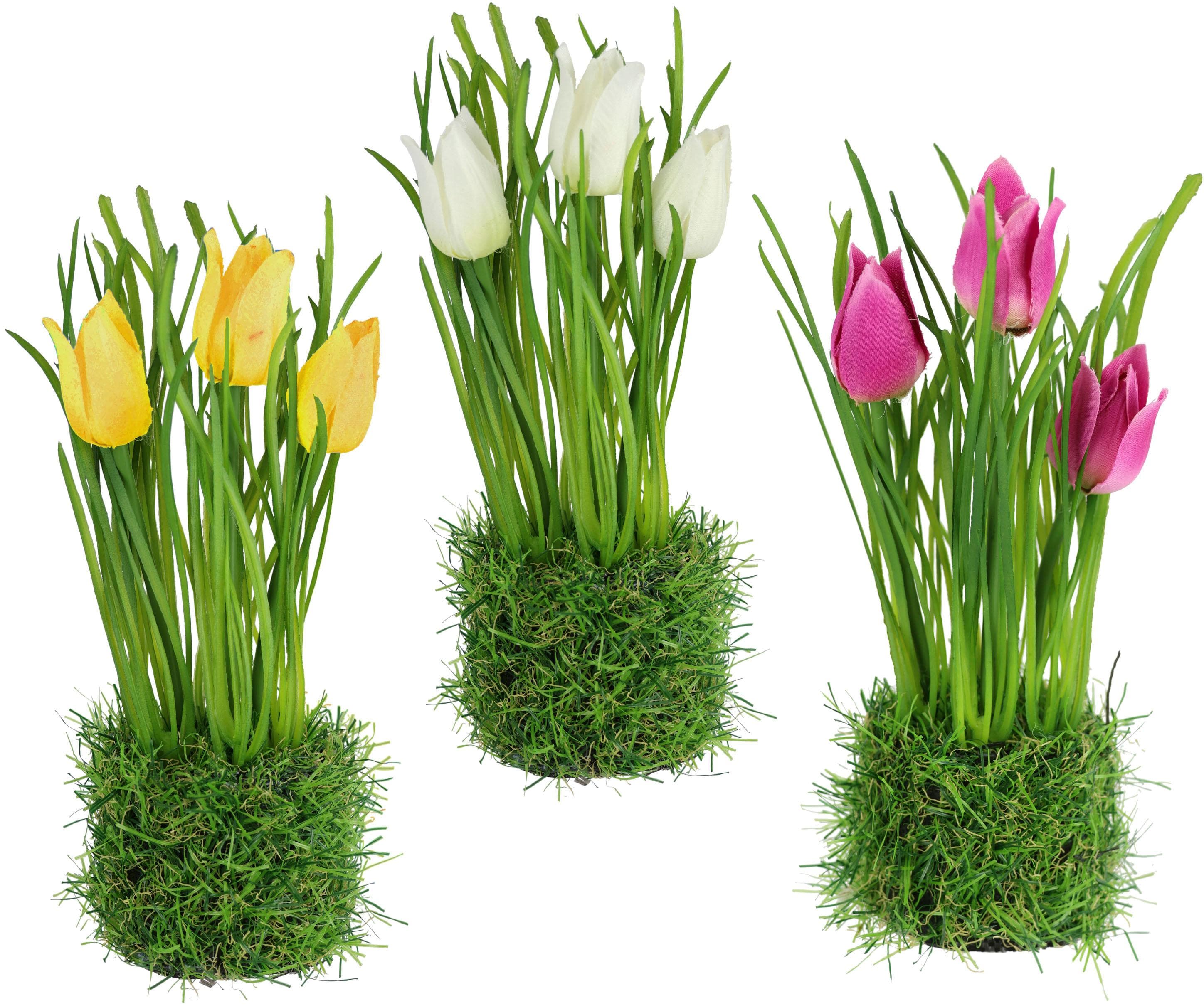 Kunstblume "Grasbusch mit Tulpen" 3-teiliges Set Polyester