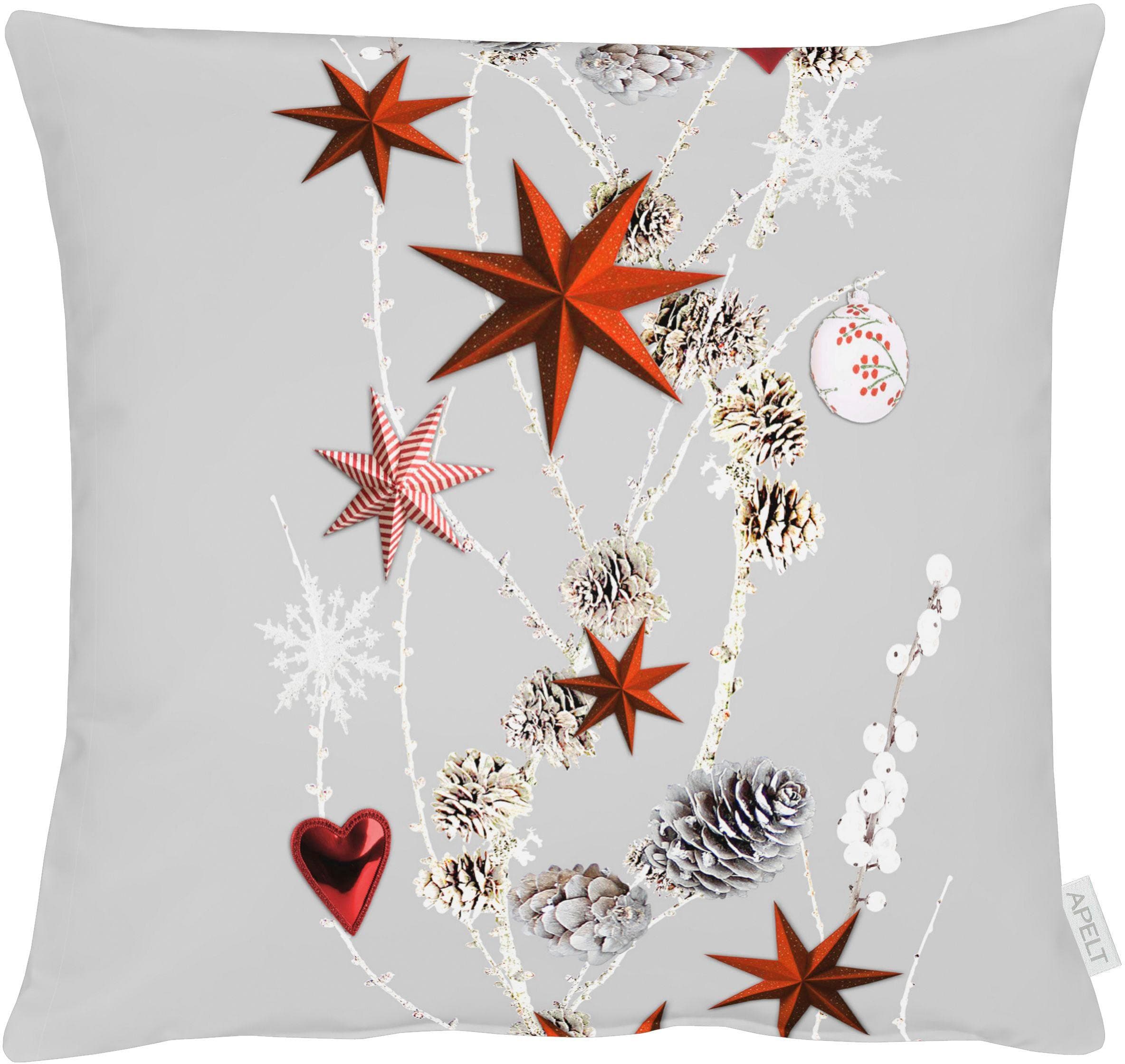 Apelt Dekokissen Winter-Motiv Grau/Rot 45x45cm Baumwolle