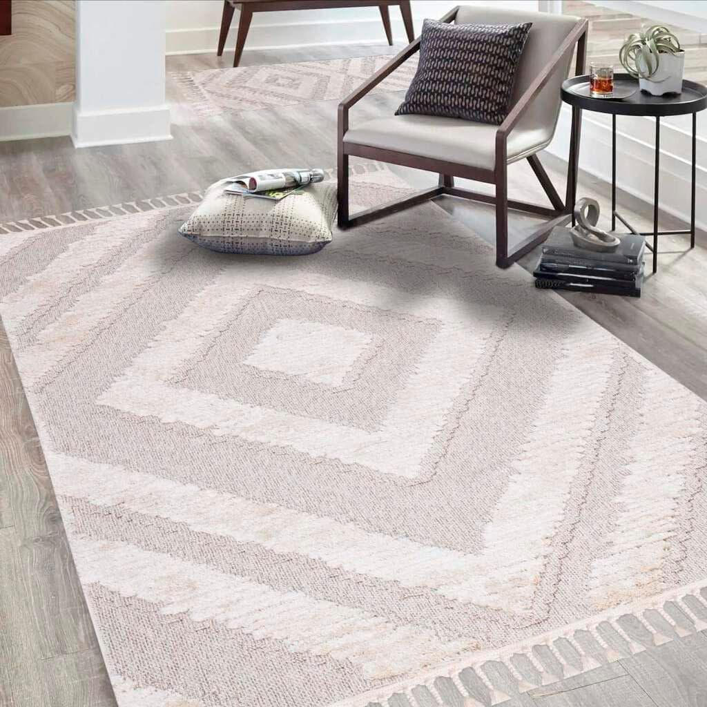 CARPET CITY Valencia 813 Teppich Beige Grau Boho Stil Fransen