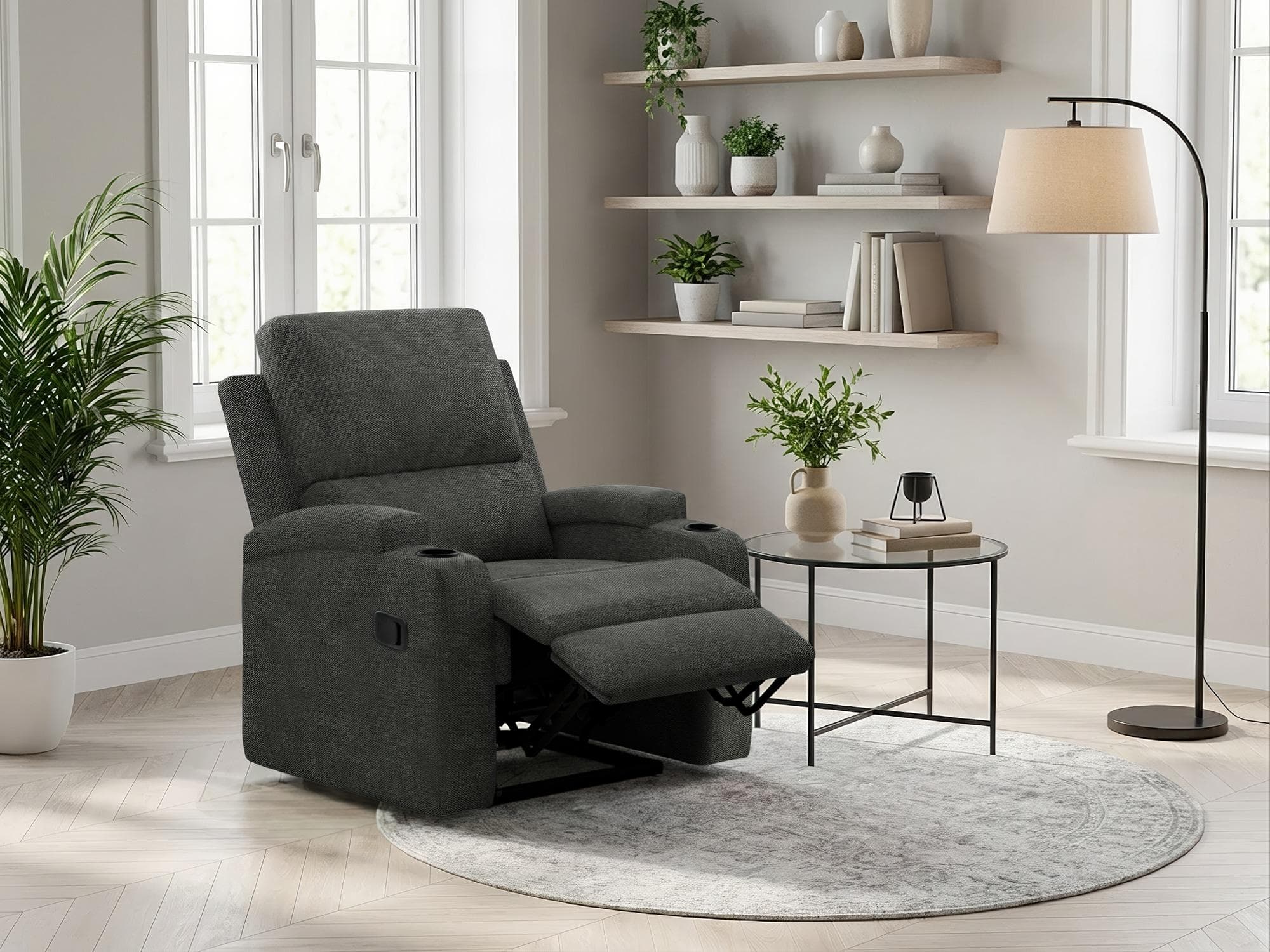 OTTO HOME Relaxsessel Napori Anthrazit mit Relaxfunktion und Getränkehalter