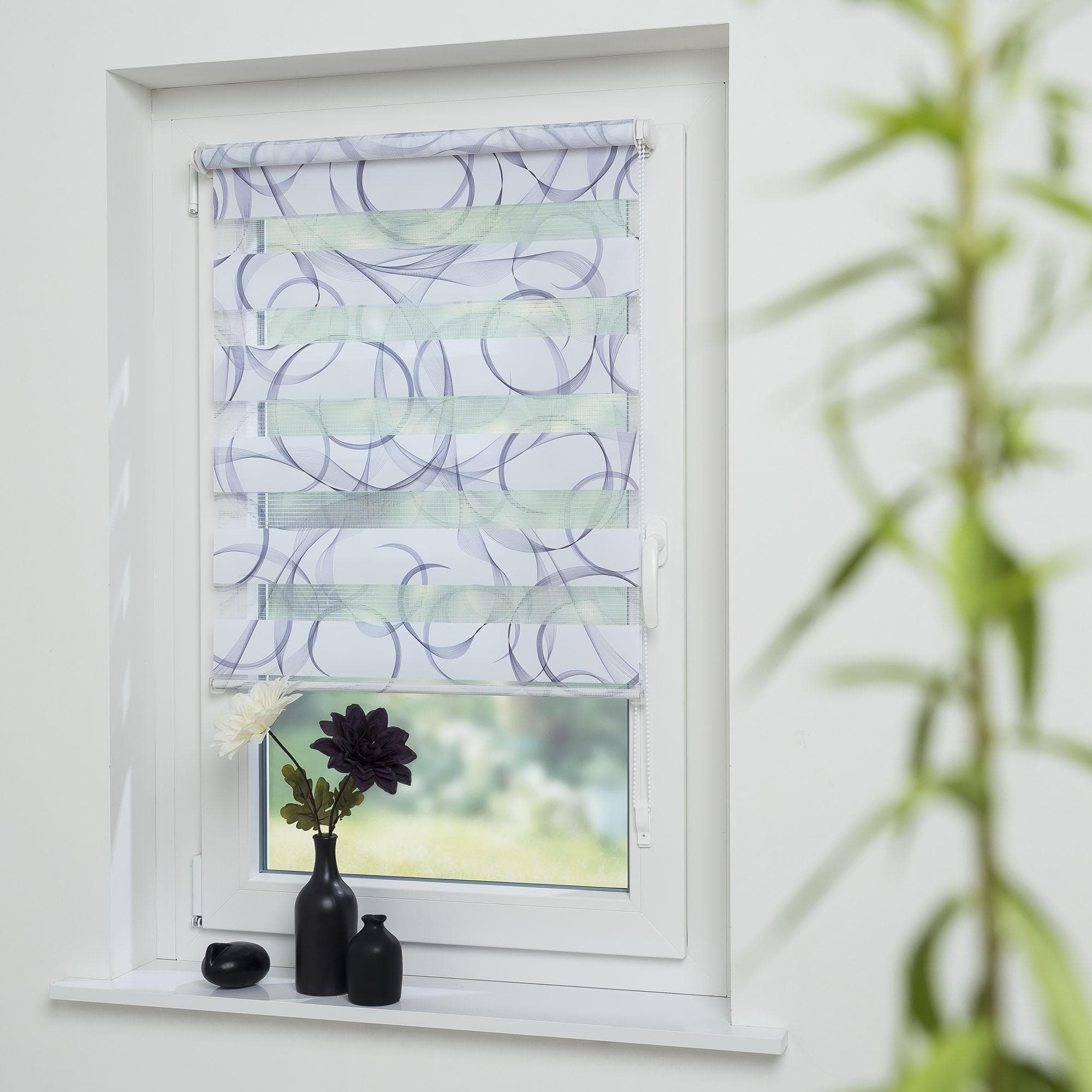 LIEDECO Doppelrollo Espiral Blau Weiß Klemmfix