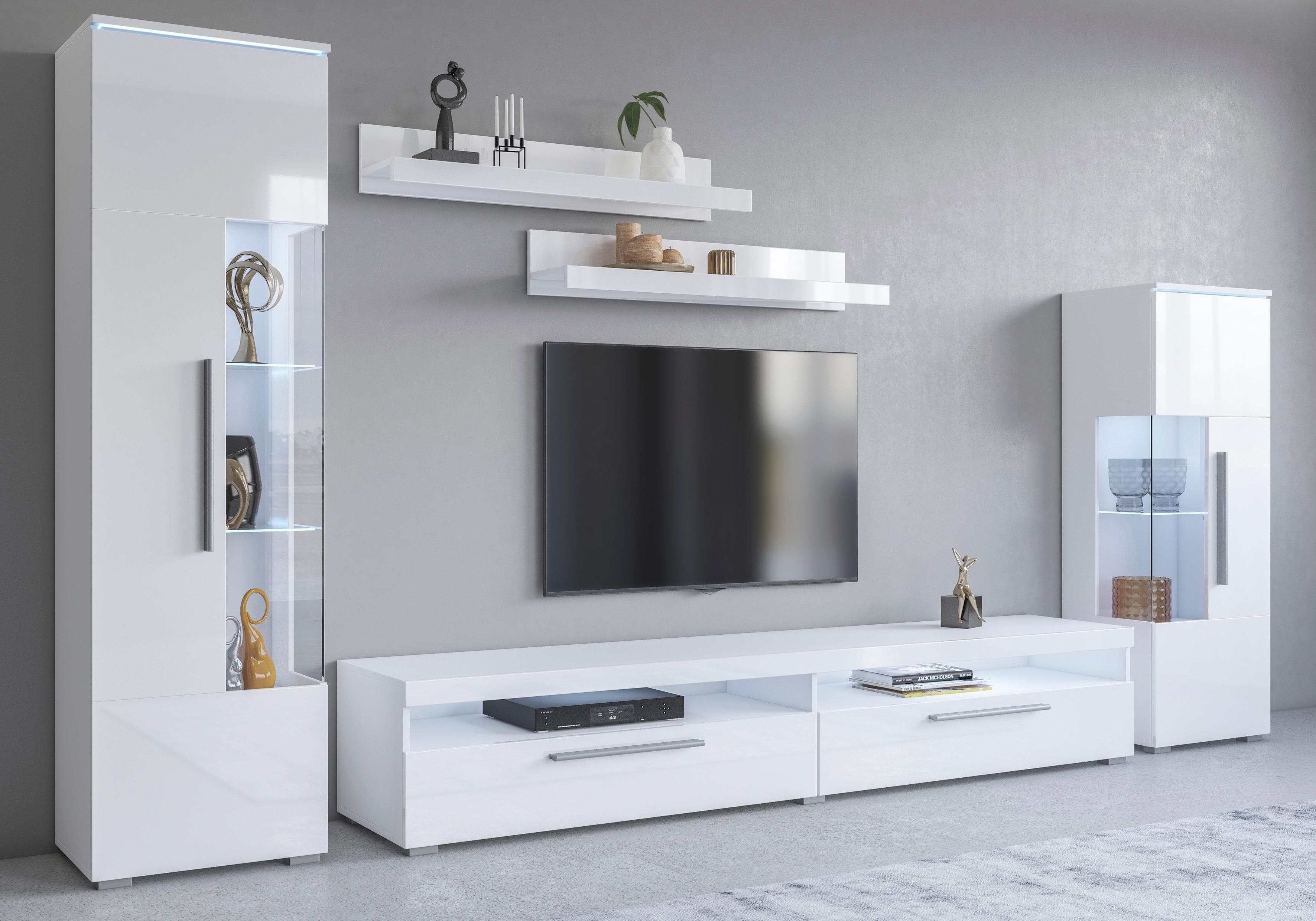 OTTO HOME Wohnwand India Weiß Hochglanz 290cm Set
