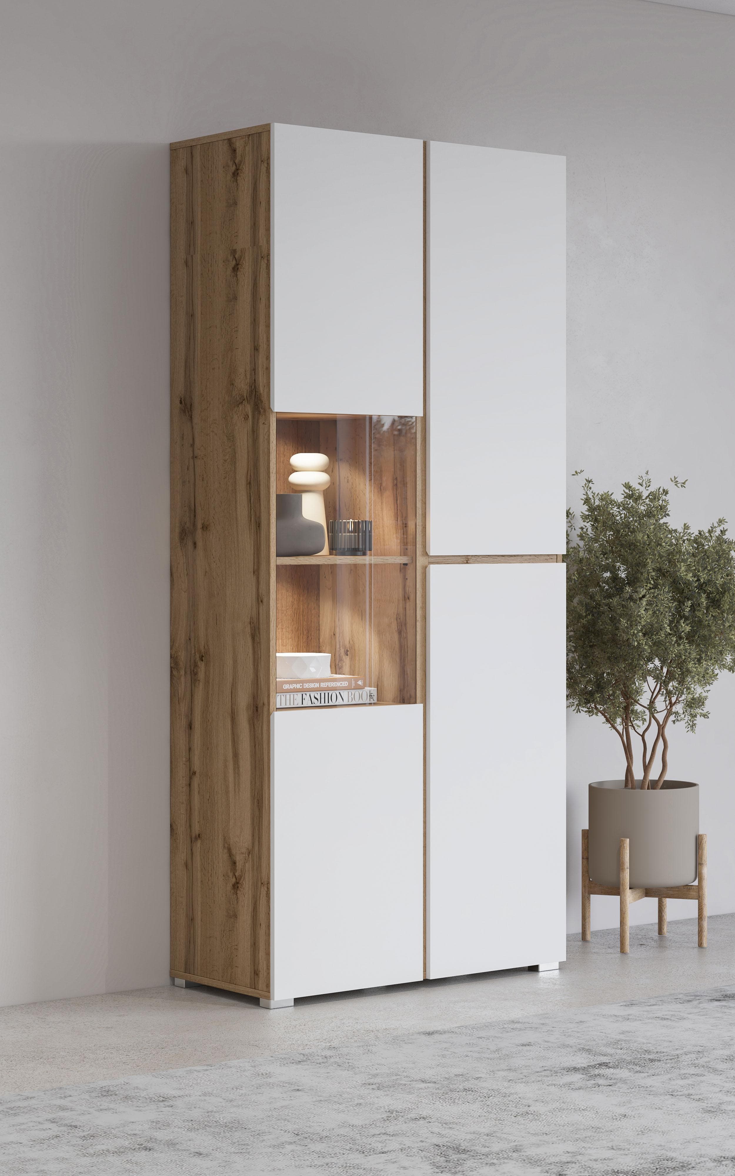OTTO HOME Cross Vitrine 3-türig Weiß Eiche Modern