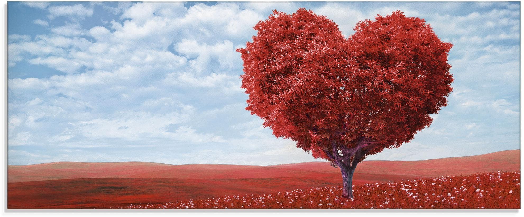 Artland Glasbild Baum in Form eines Herzens Rot