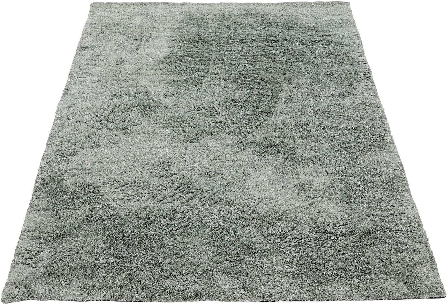 CarpetFine Silky Hochflor-Teppich Grün Uni Handgetuftet