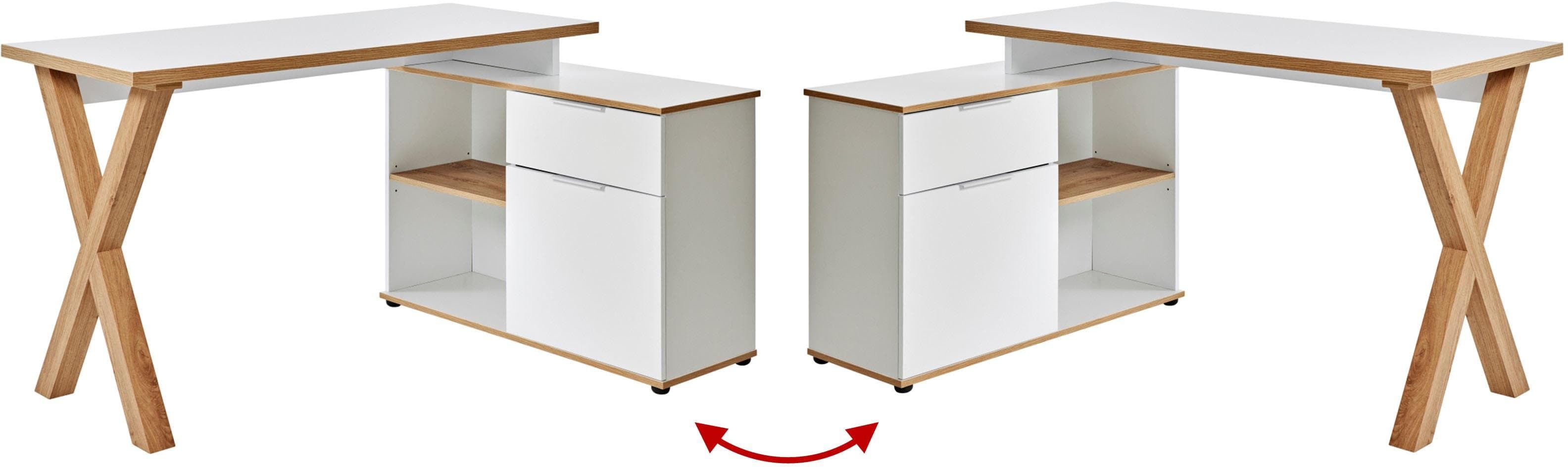 Eckschreibtisch JAHNKE X-CLUB C 40 E Weiß Montana Eiche X-Gestell