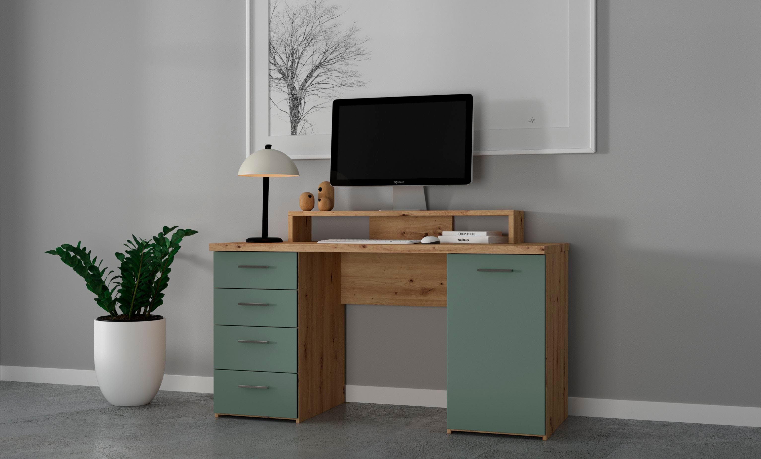 Stabiler Schreibtisch mit viel Stauraum in Artisana Eiche und Salbei