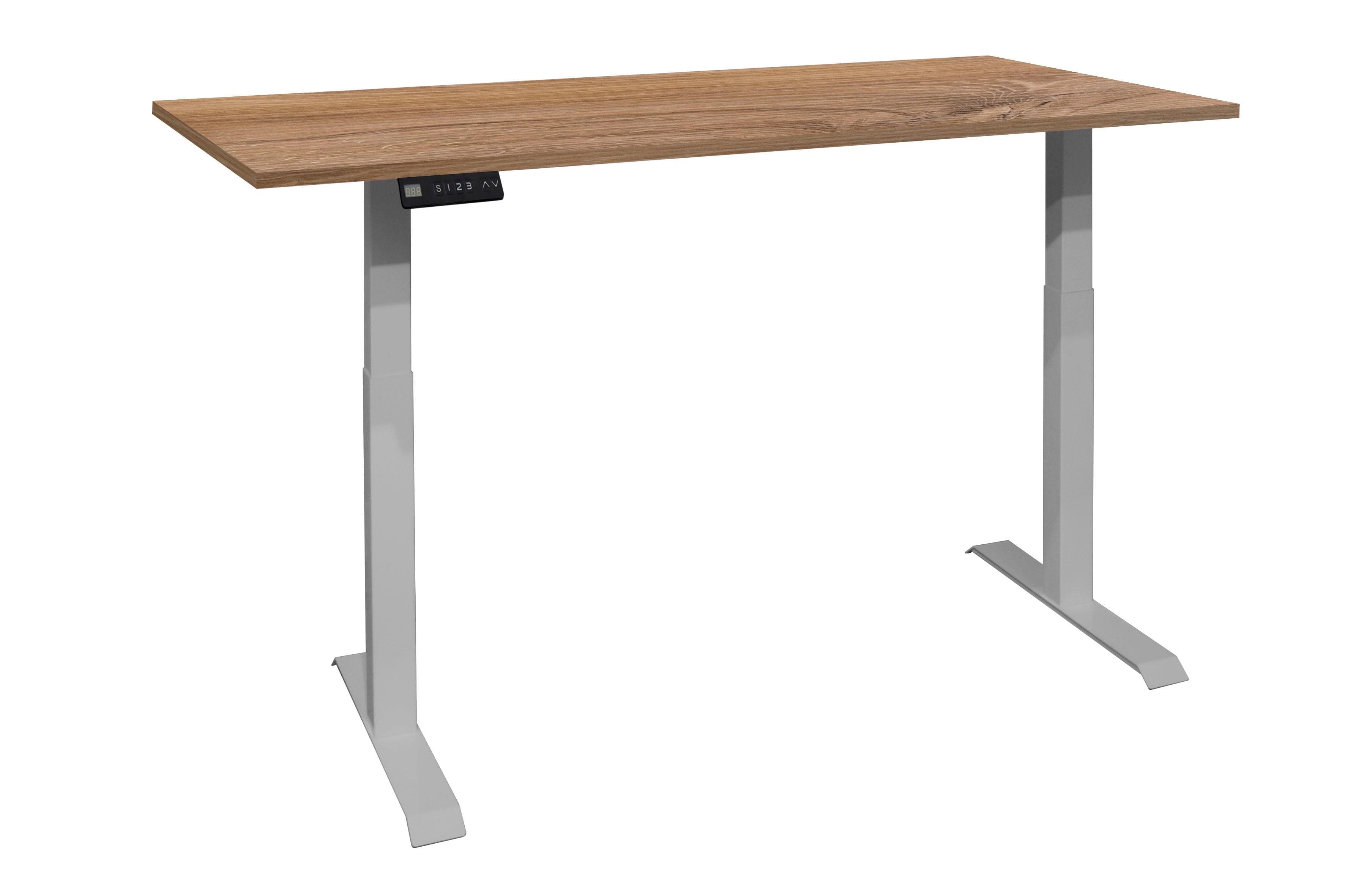 Mäusbacher Big System Office Schreibtisch Silber Stirling Oak 120 cm Elektrisch Höhenverstellbar