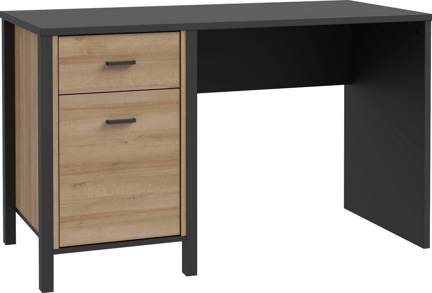 FORTE Schreibtisch High Rock Schwarz Riviera Eiche Industrial-Look