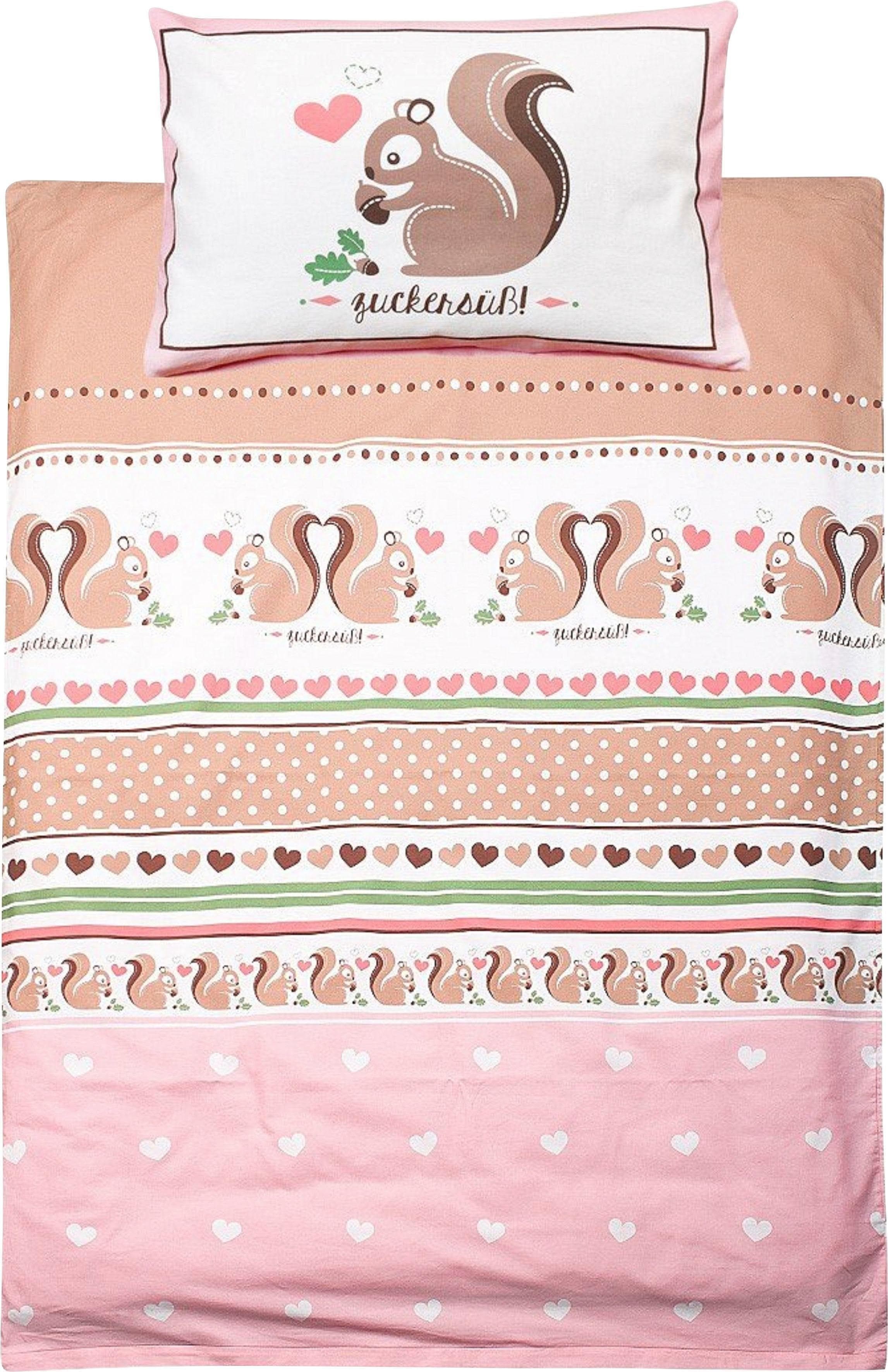 ADELHEID Kinderbettwäsche Zuckersüß Eichhörnchen: Renforcé Baumwolle mit Kissen