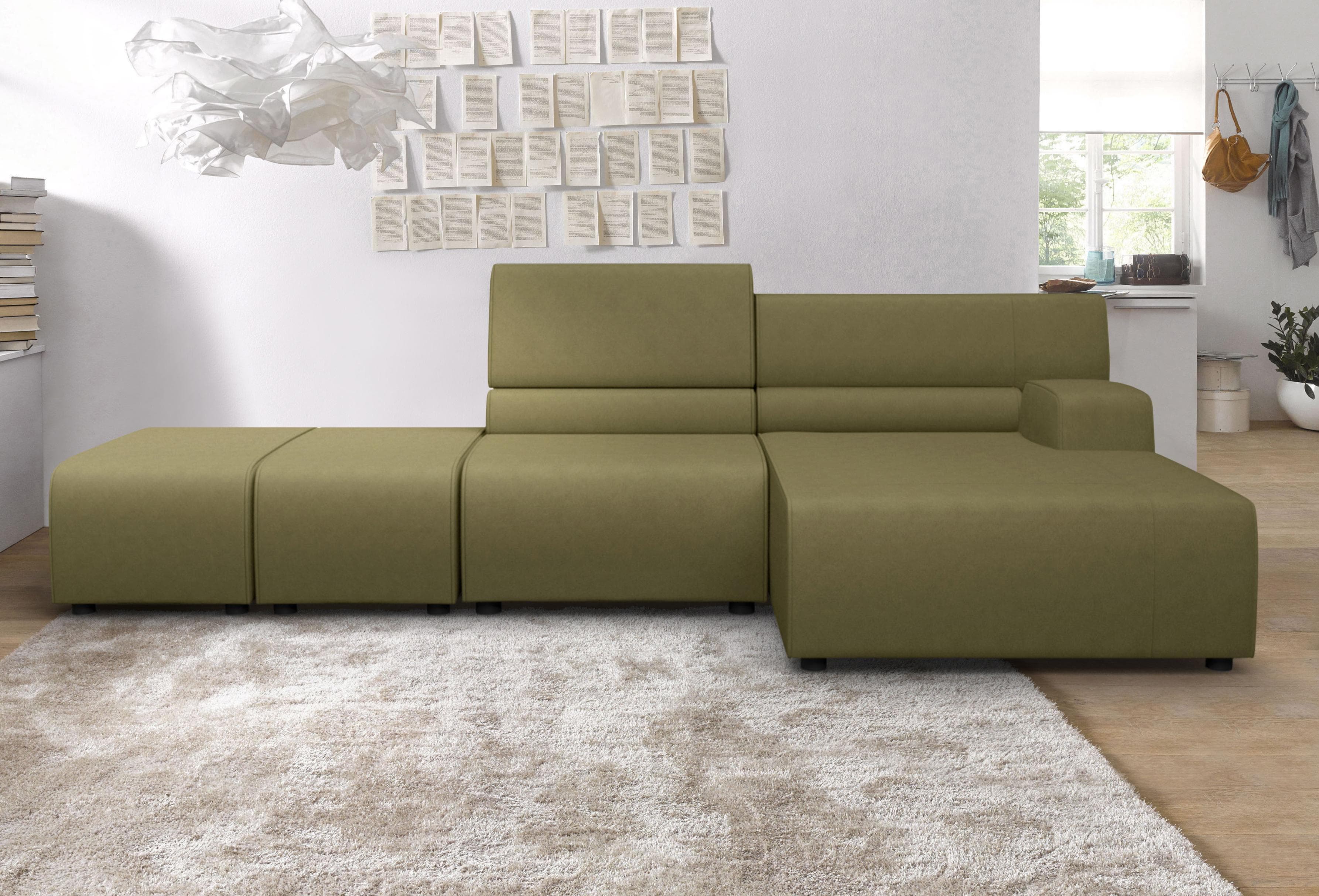 Ecksofa EGOITALIANO Babouche Grün Luxus-Microfaser
