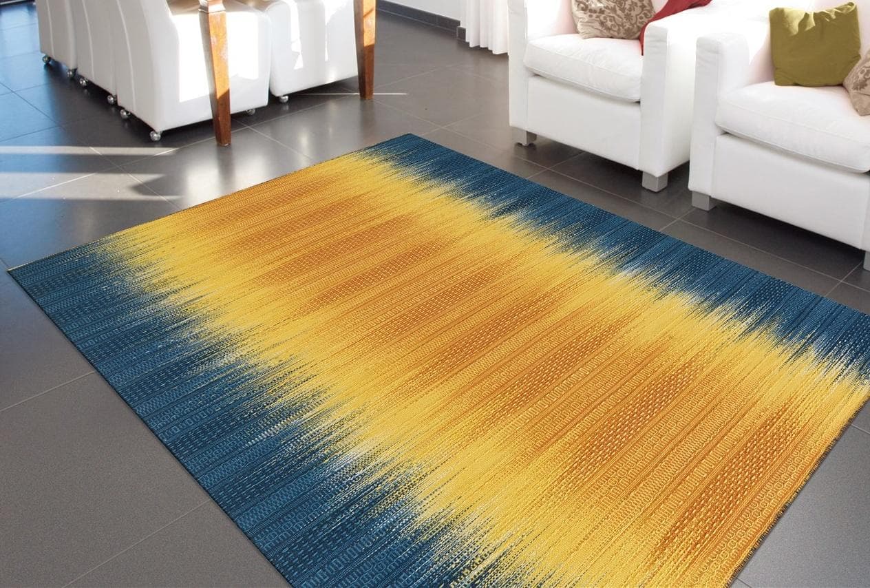 Arte Espina Sunset 8070 Handgewebter Wollteppich Gelb/Blau Retro