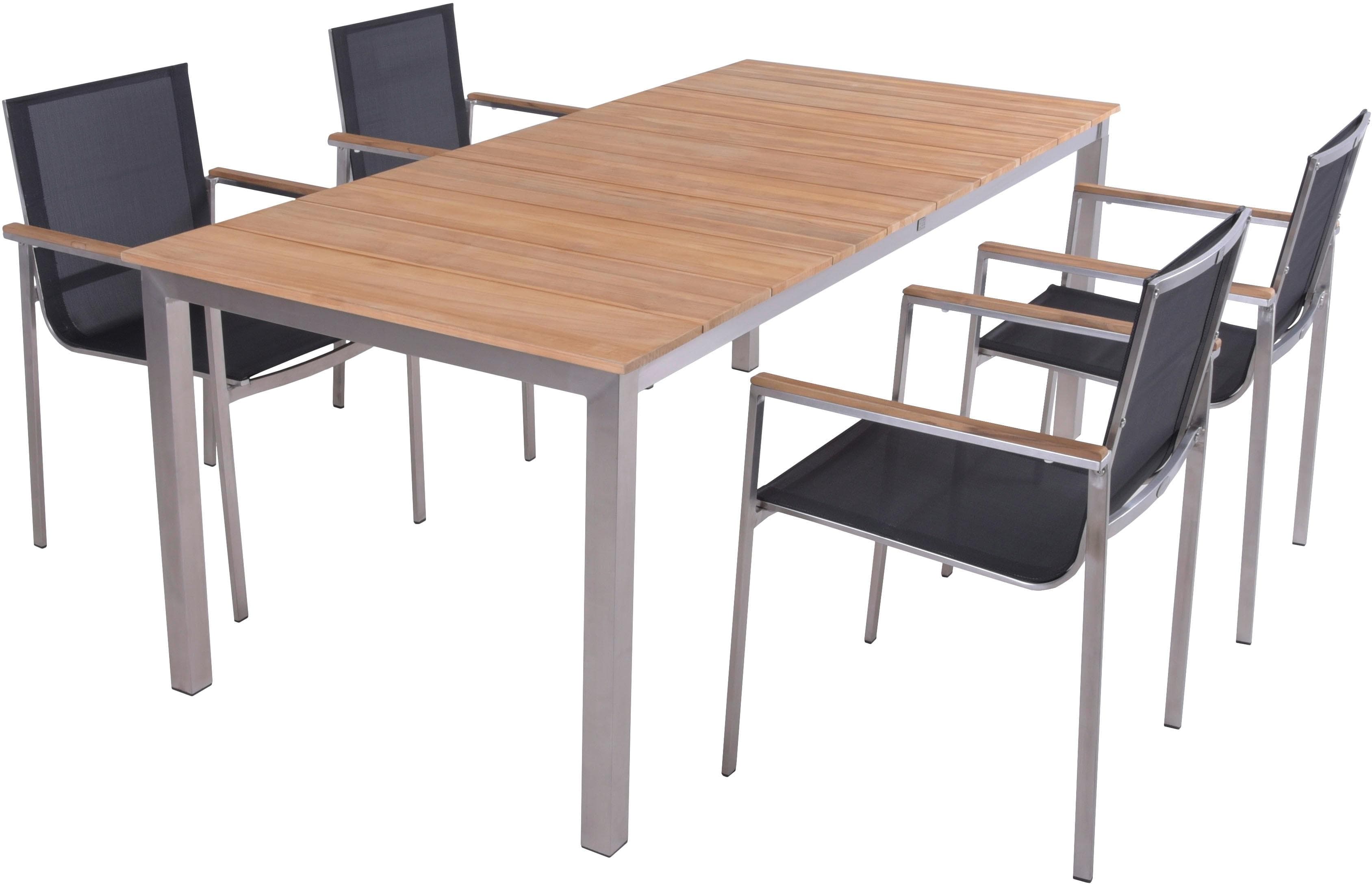 Garden Pleasure Garten-Essgruppe 4-tlg. Grau Edelstahl Teak