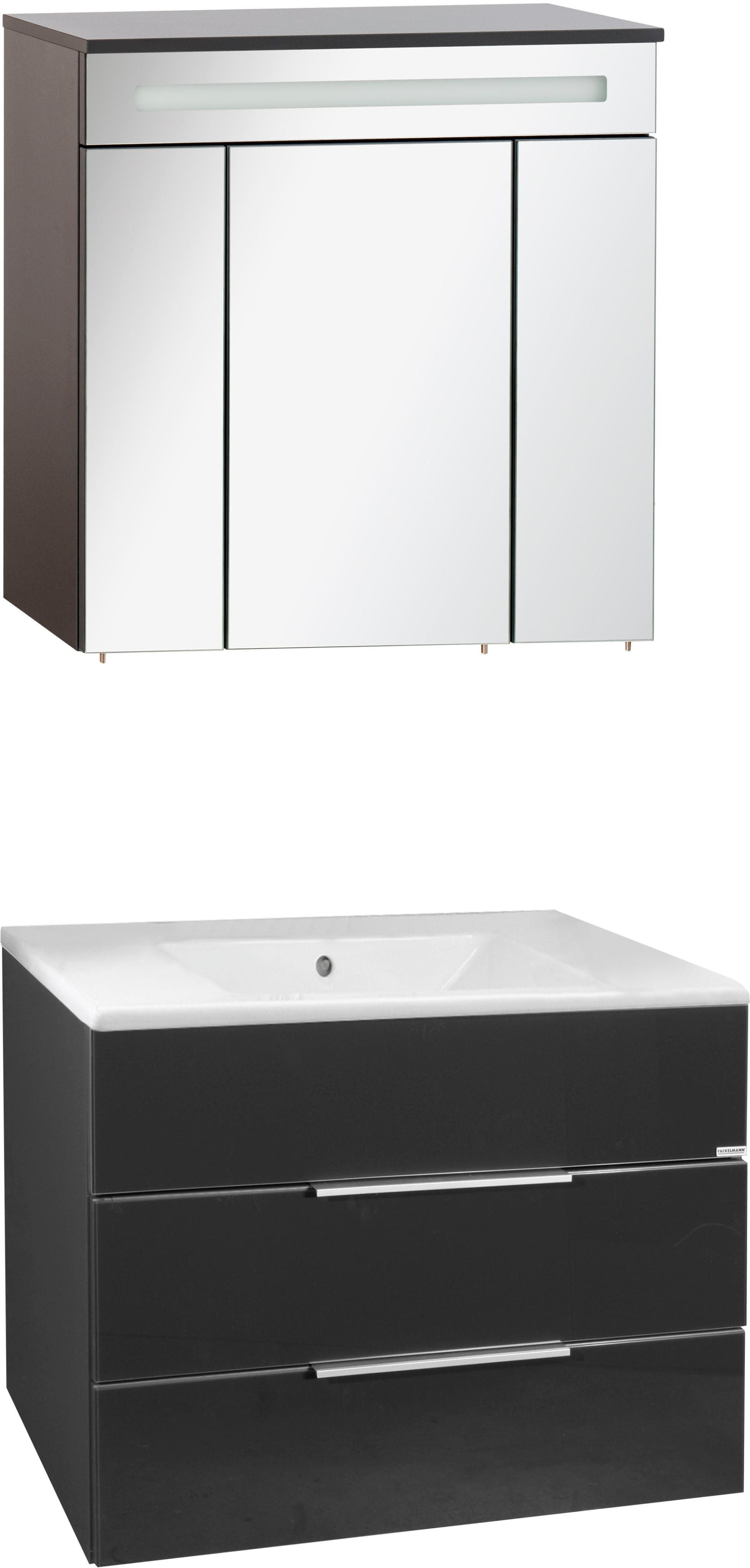 3-teiliges Badmöbelset Anthrazit mit Keramik und 2 Schubladen