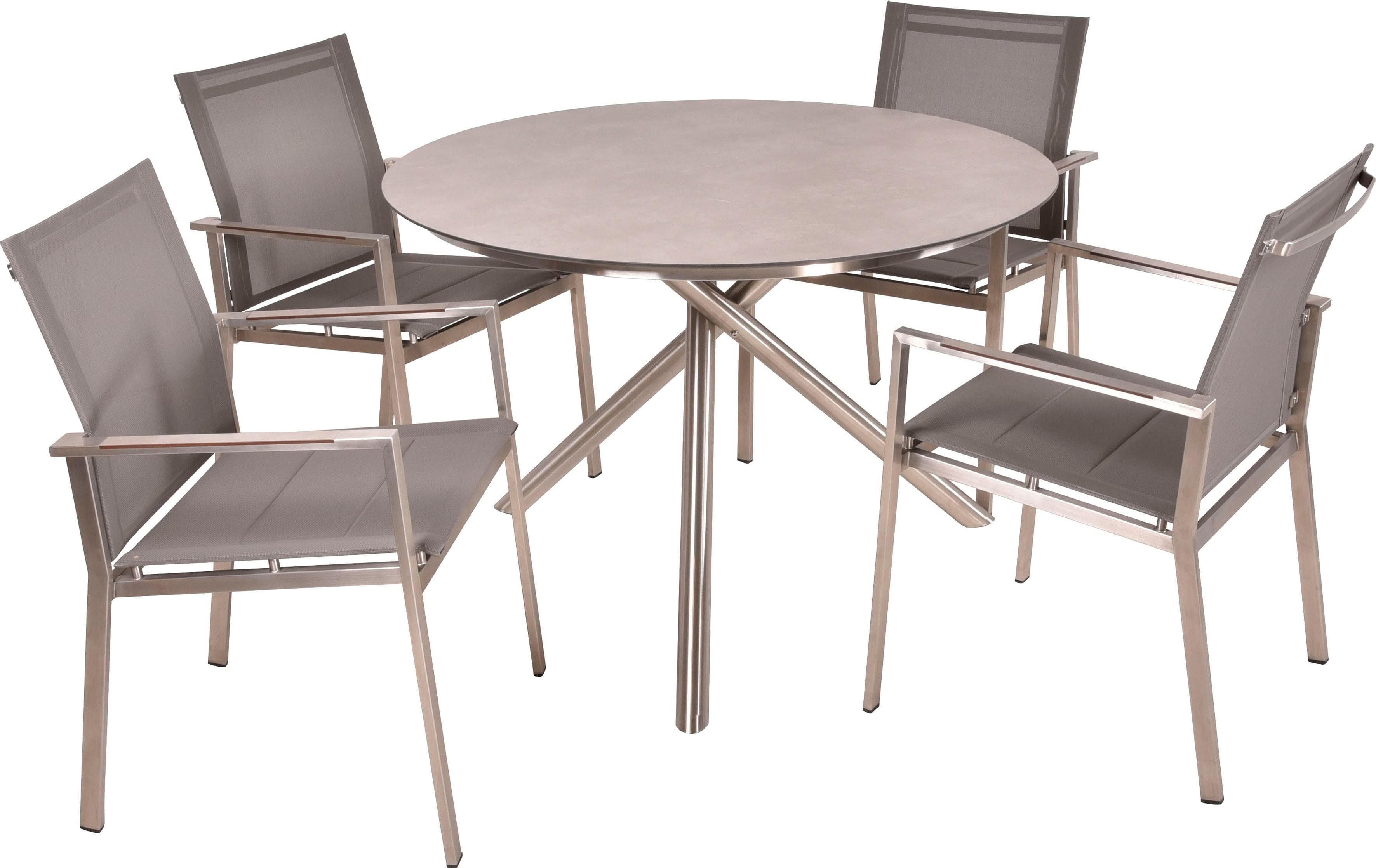 Garden Pleasure Garten-Essgruppe Metall Grau Stapelstühle