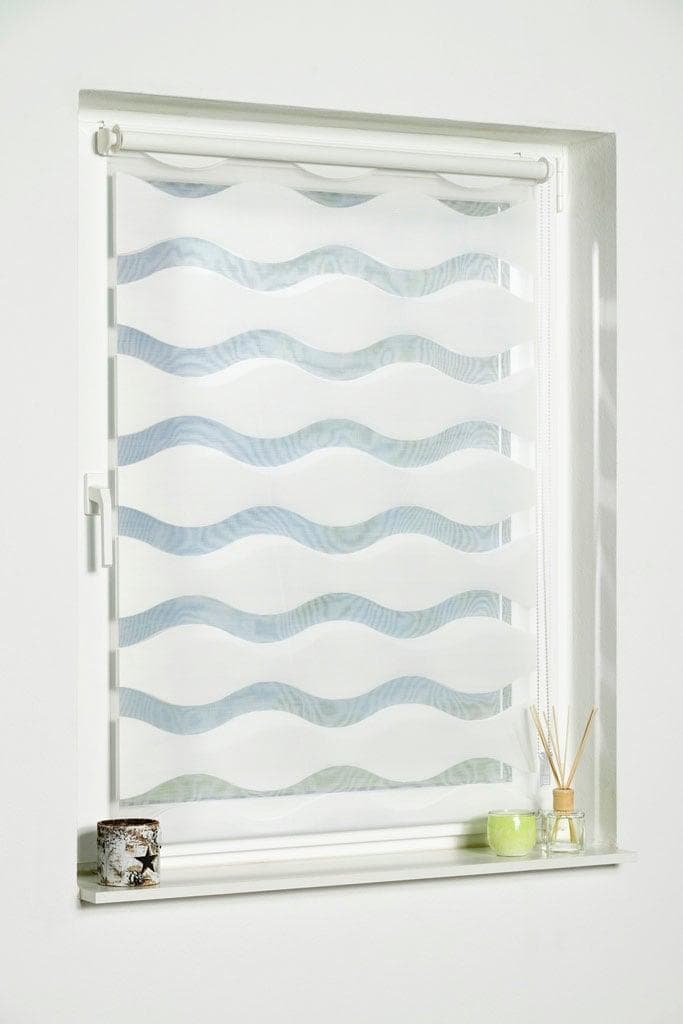 K-HOME Doppelrollo Welle weiß mit Wellenmuster
