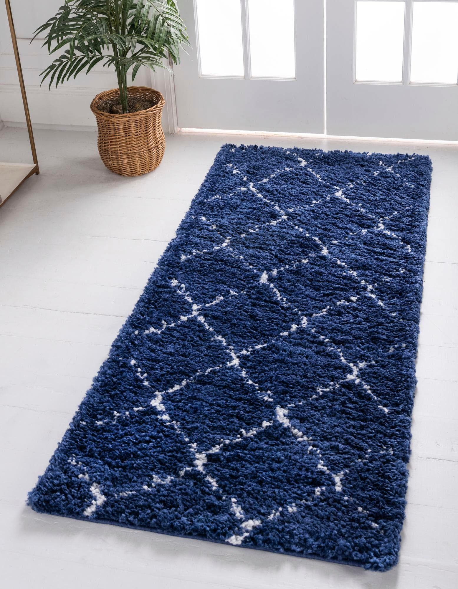 Hochflor-Läufer Temara Shag Marineblau/Elfenbeinfarben MyFlair