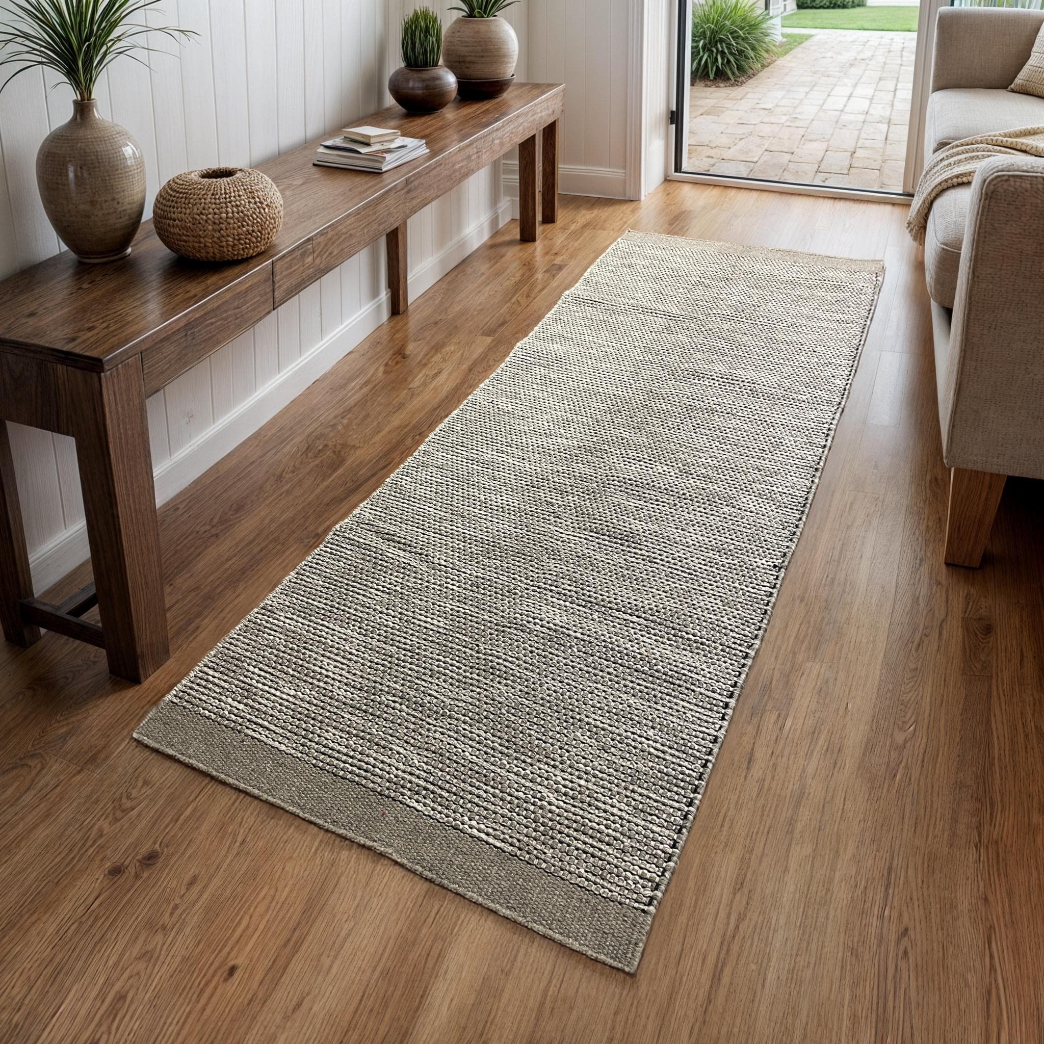 MyFlair Wollteppich Anisa Beige Grau Handgewebt Wendeteppich