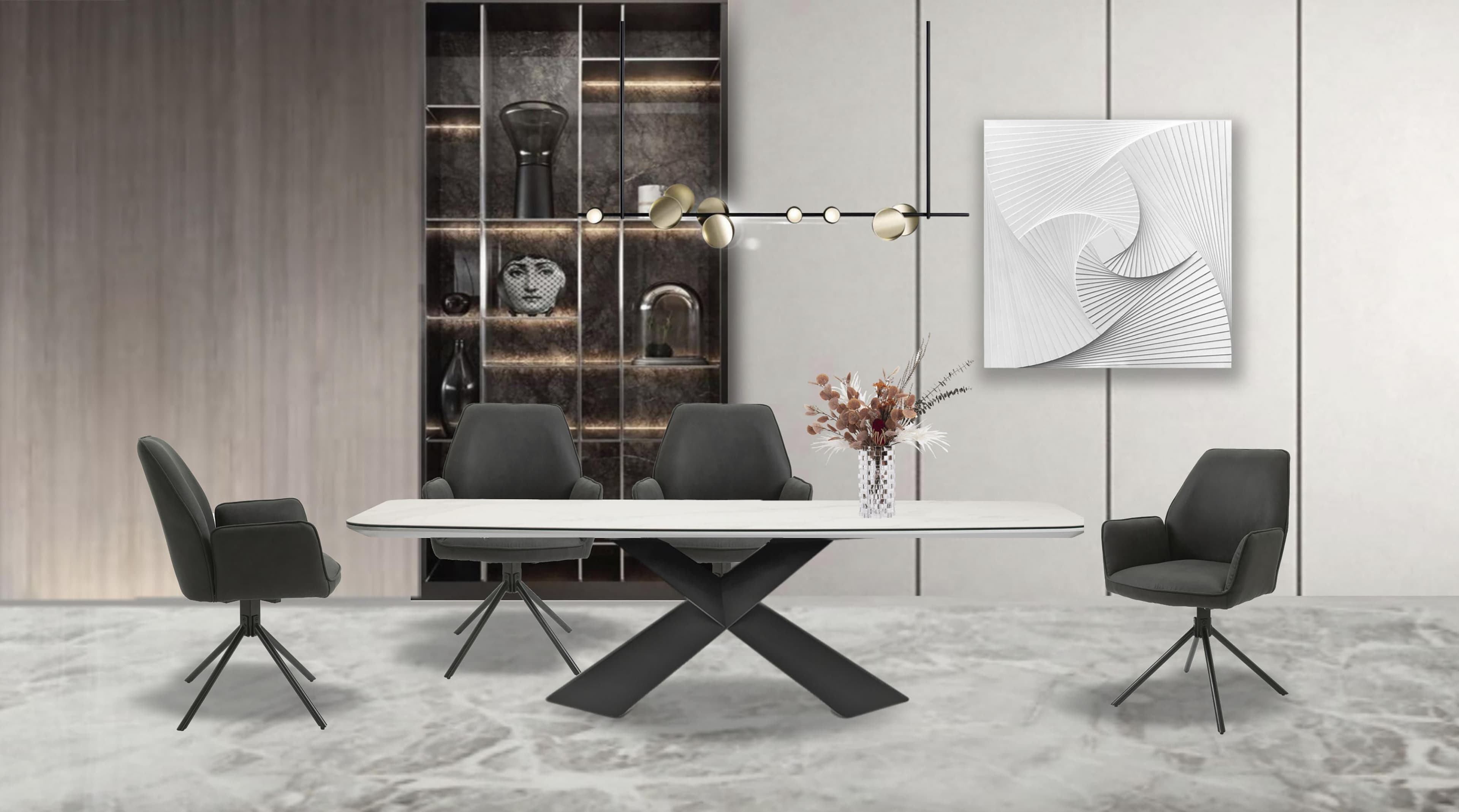 BYLIVING Esszimmerstuhl Blair 2er-Set Grau Anthrazit Metall Drehbar