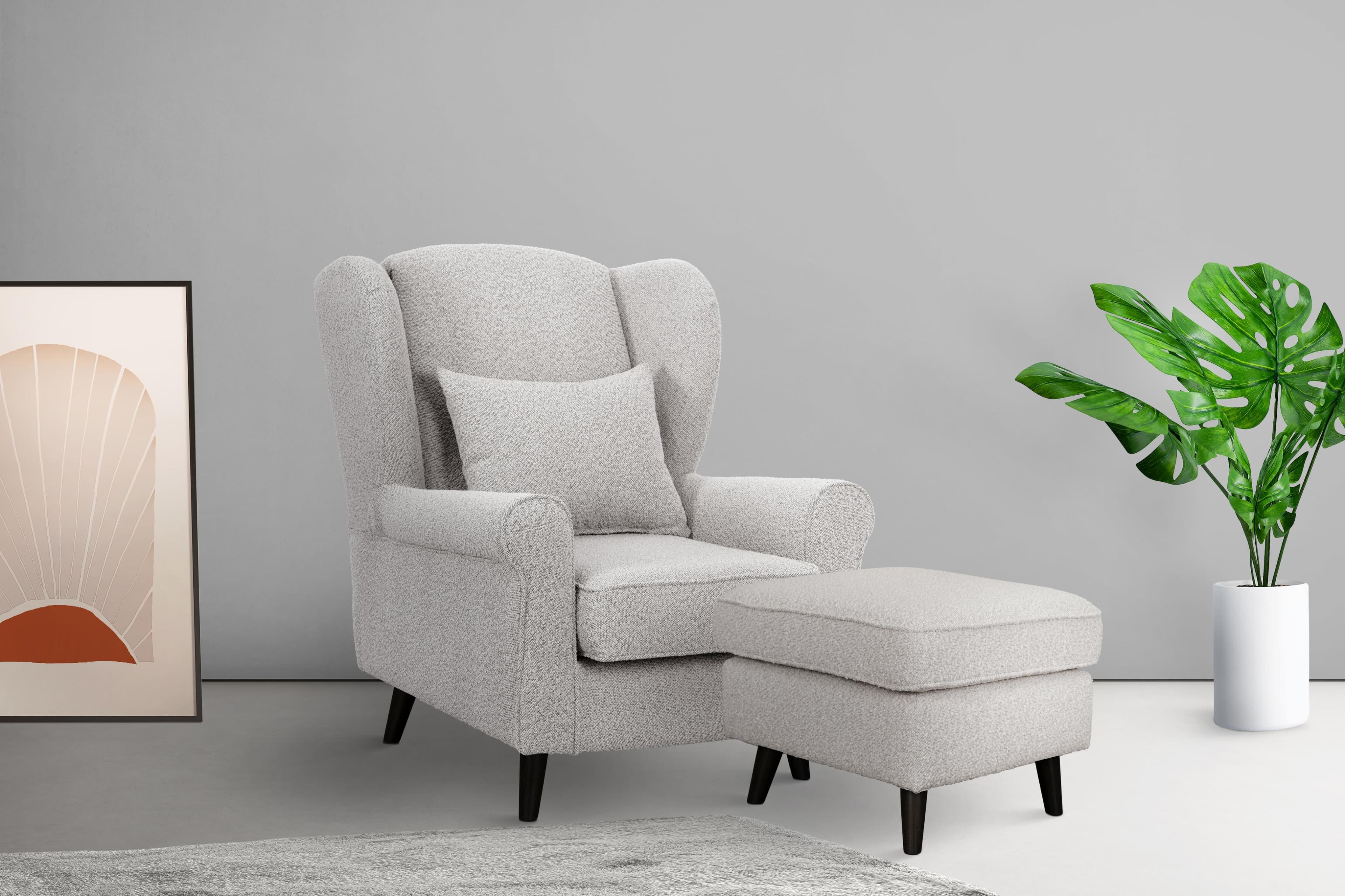 Home Affaire Ohrensessel CHISTELLE mit Hocker Creme Bouclé