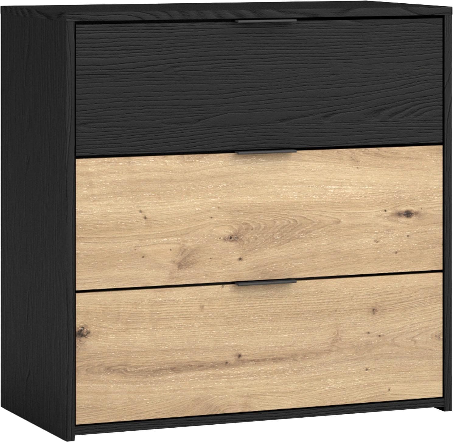 BYLIVING Rimini Schubkastenkommode 3 Schubkästen Schwarz Eiche-Optik