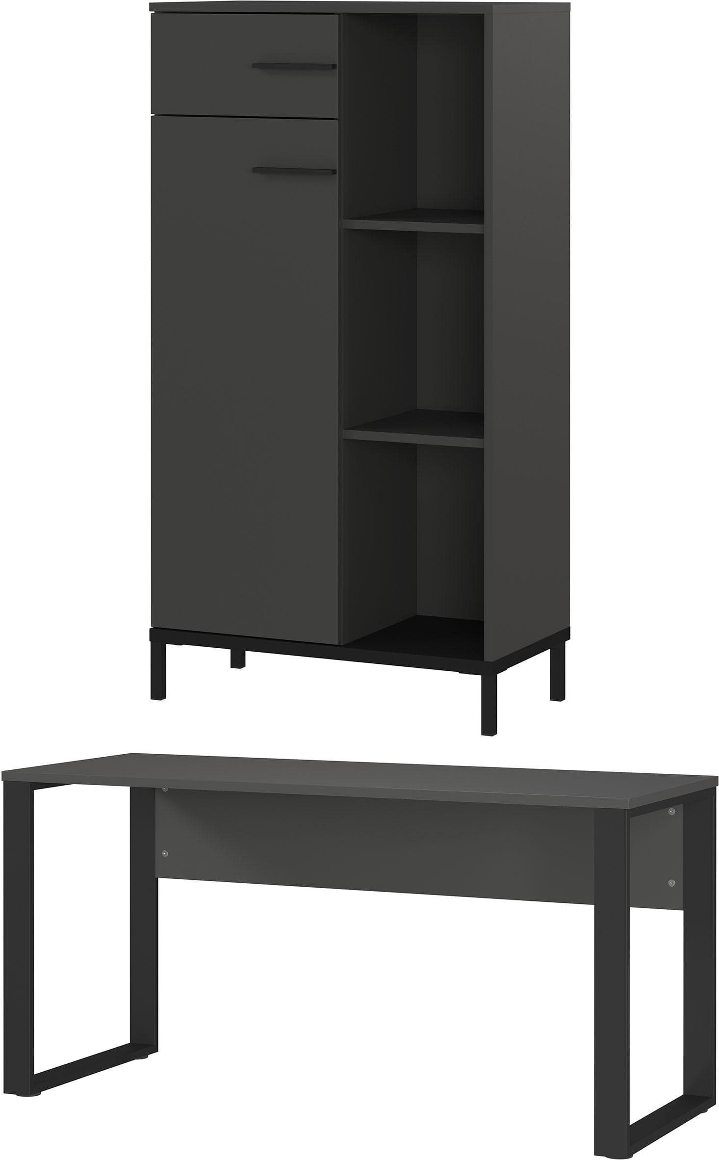 Germania GW-Rovigo Büromöbel-Set Grau/Schwarz mit Schreibtisch und Aktenschrank
