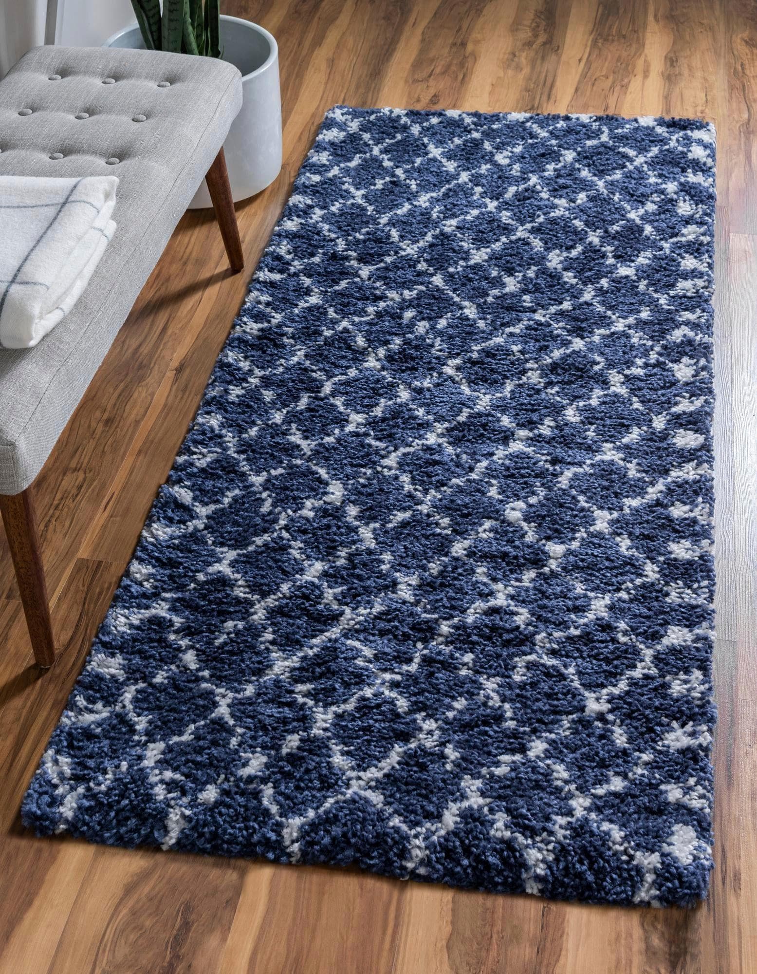 MyFlair Hochflor-Läufer Temara Shag Marineblau/Elfenbein