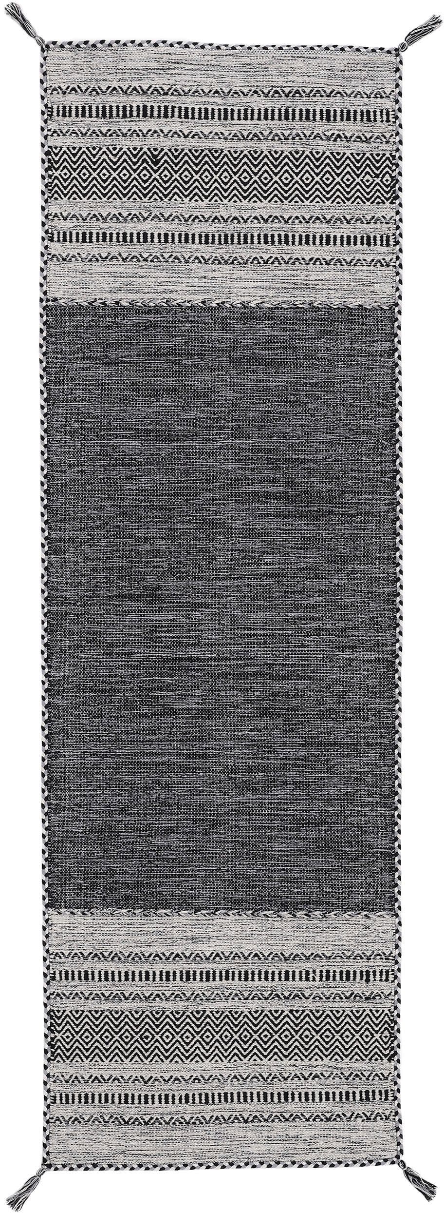 CarpetFine Kelim Azizi Teppich Schwarz Handgewebt