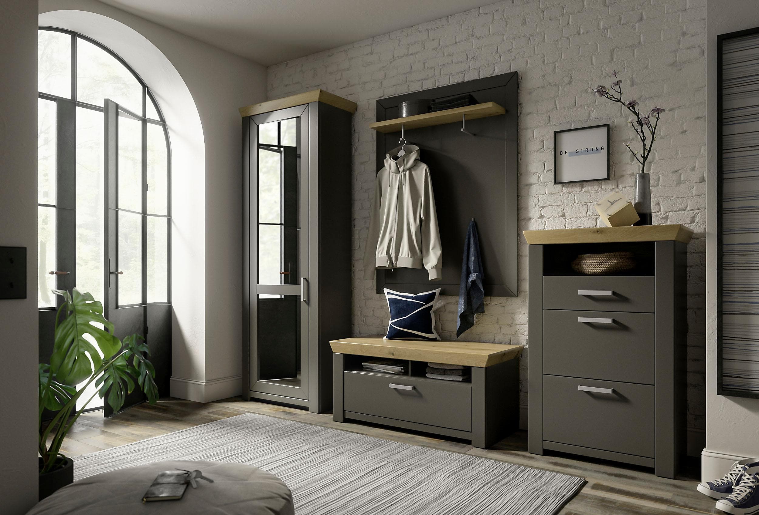 Garderoben-Set GA York Kombi 60 Grau Anthrazit Eiche Artisan