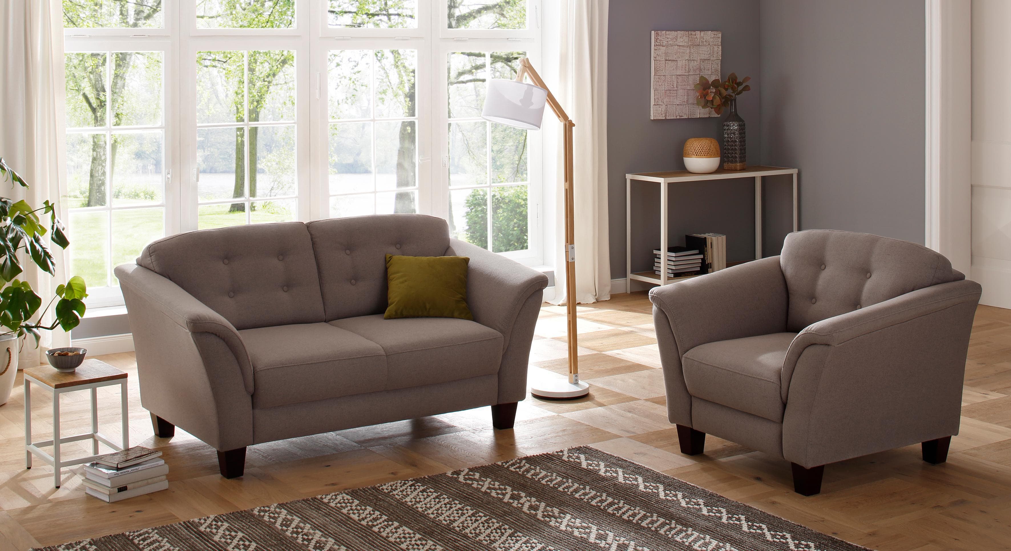 Sessel HOME AFFAIRE Trondheim Beige Federkern Knopfheftung Buche