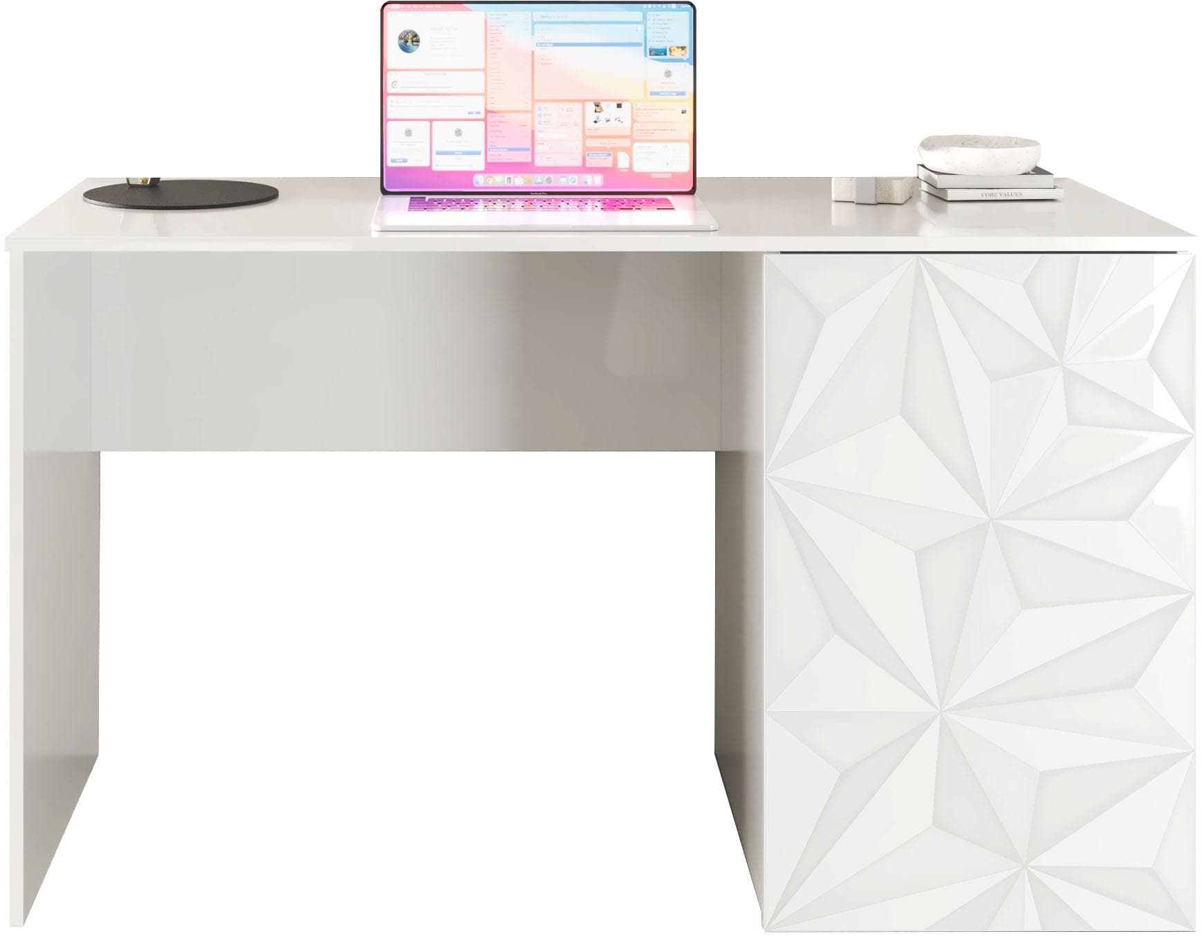 HOME AFFAIRE Schreibtisch Prisma Weiß Hochglanz mit Stauraum