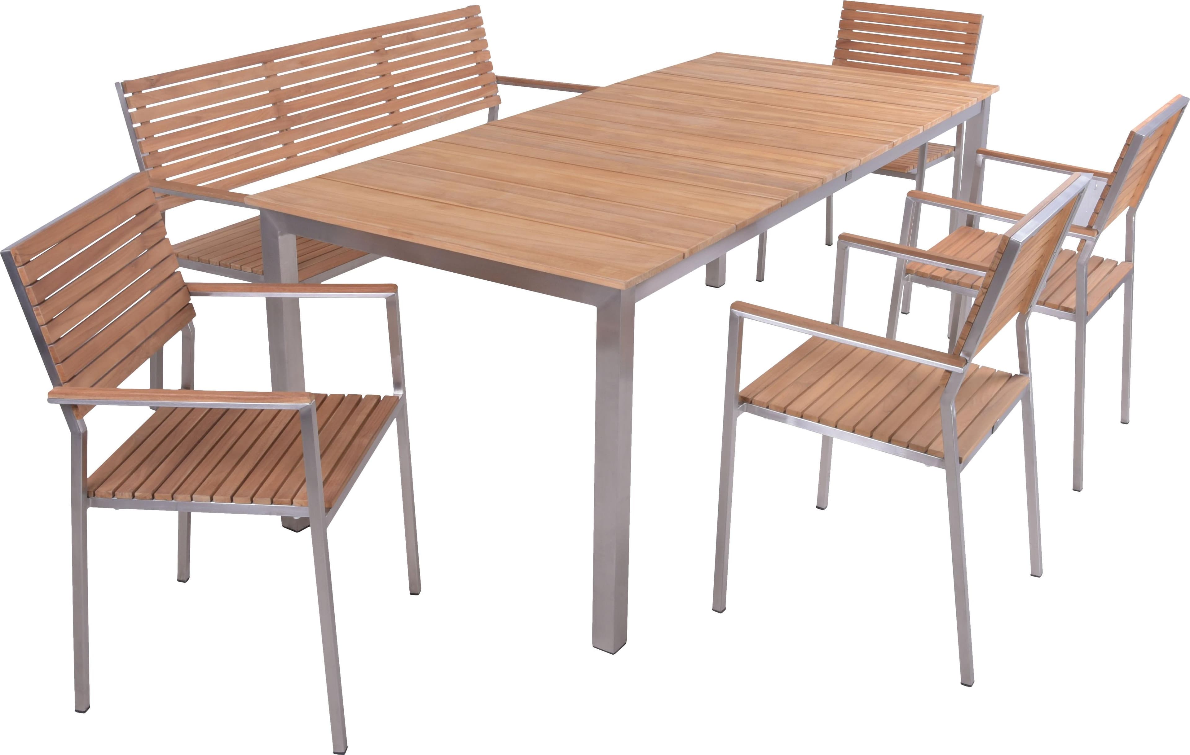 Garden Pleasure Garten-Essgruppe 6-tlg. Edelstahl Teak