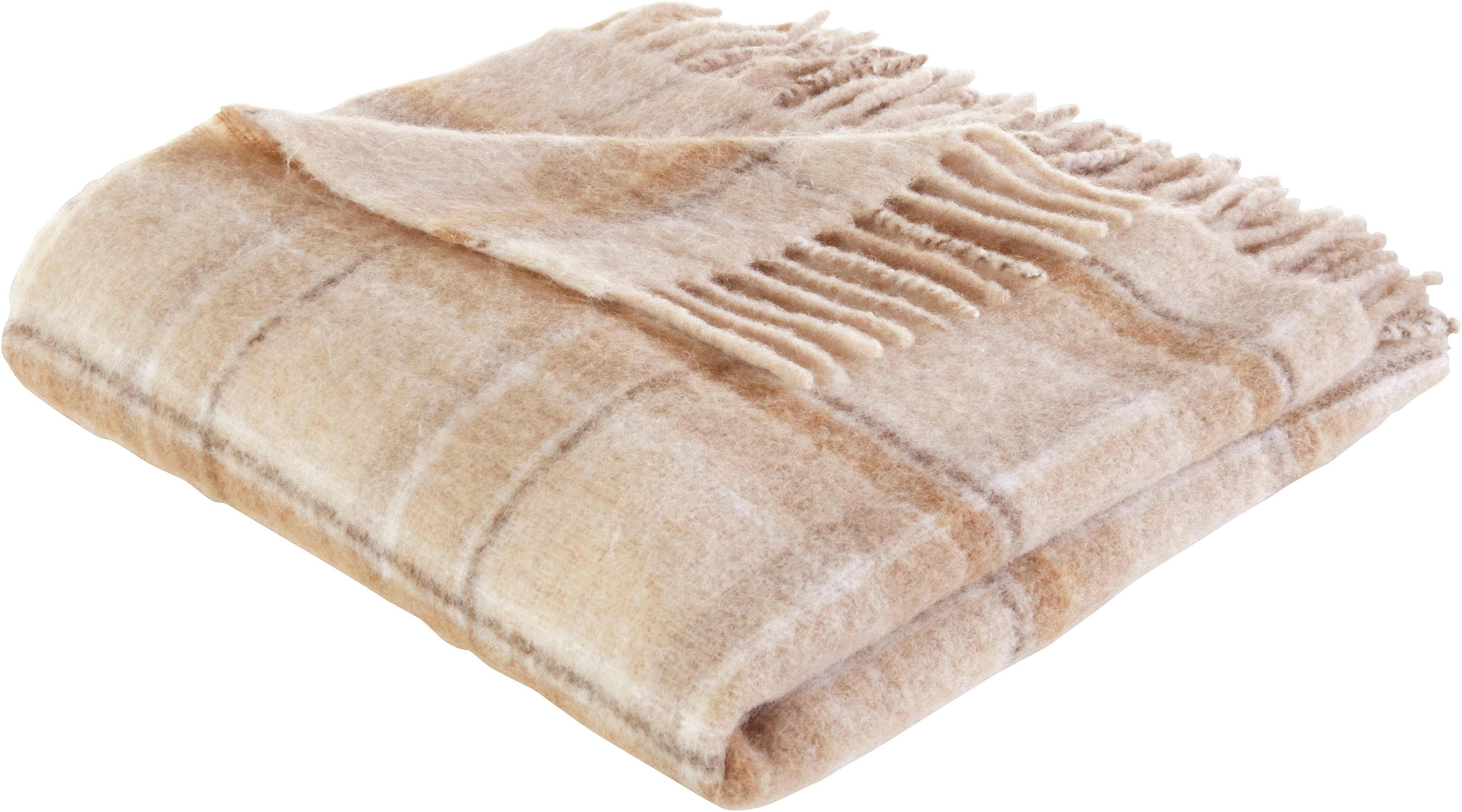 LeGer Home by Lena Gercke Plaid Sinja Taupe Kariert mit Fransen