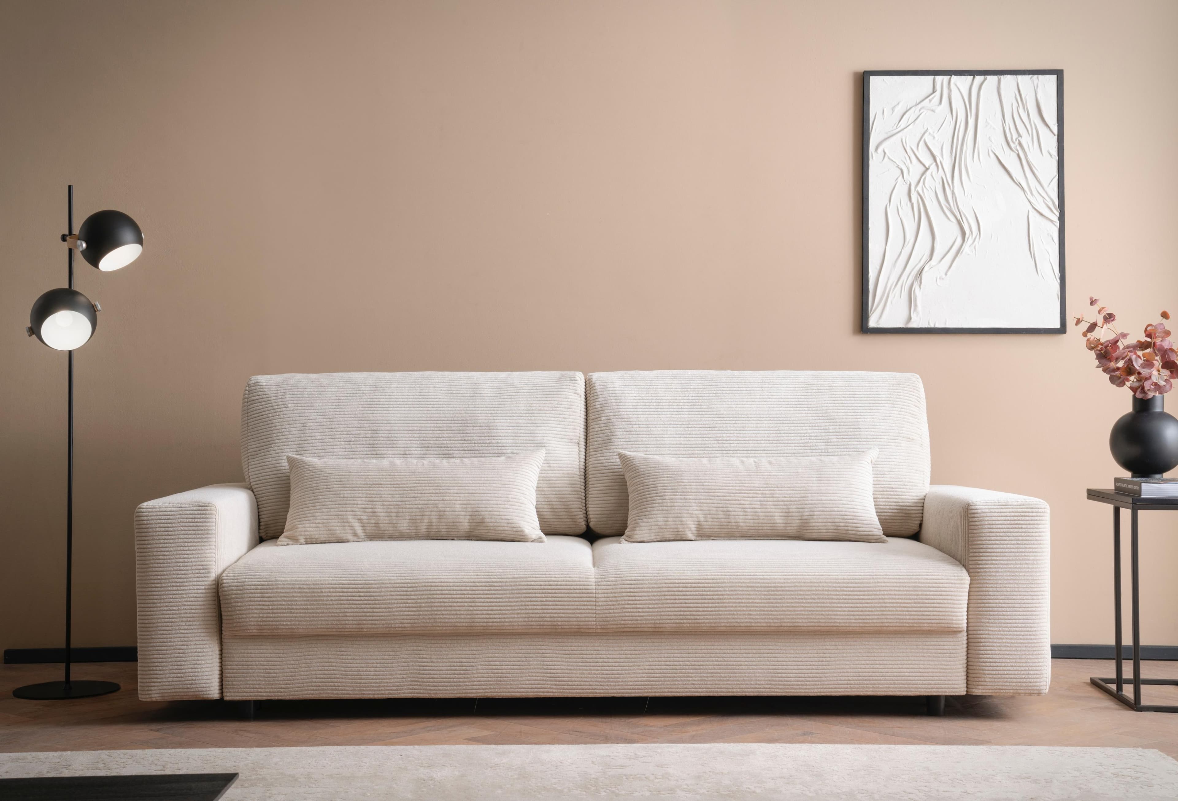 LeGer Home Schlafsofa Imoga 3-Sitzer Beige mit Bettkasten