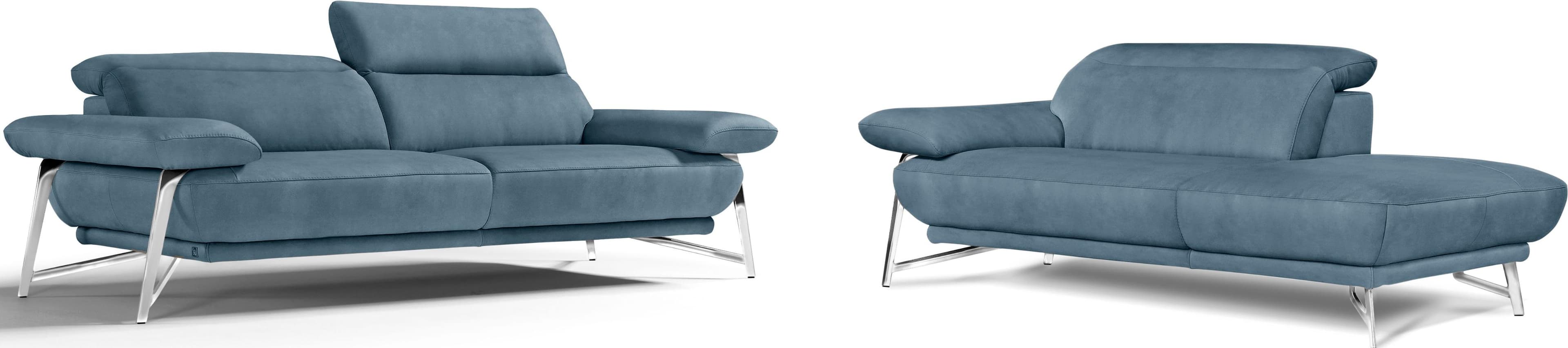 EGOITALIANO Sofa Anais Luxus-Microfaser Lederoptik Hellblau