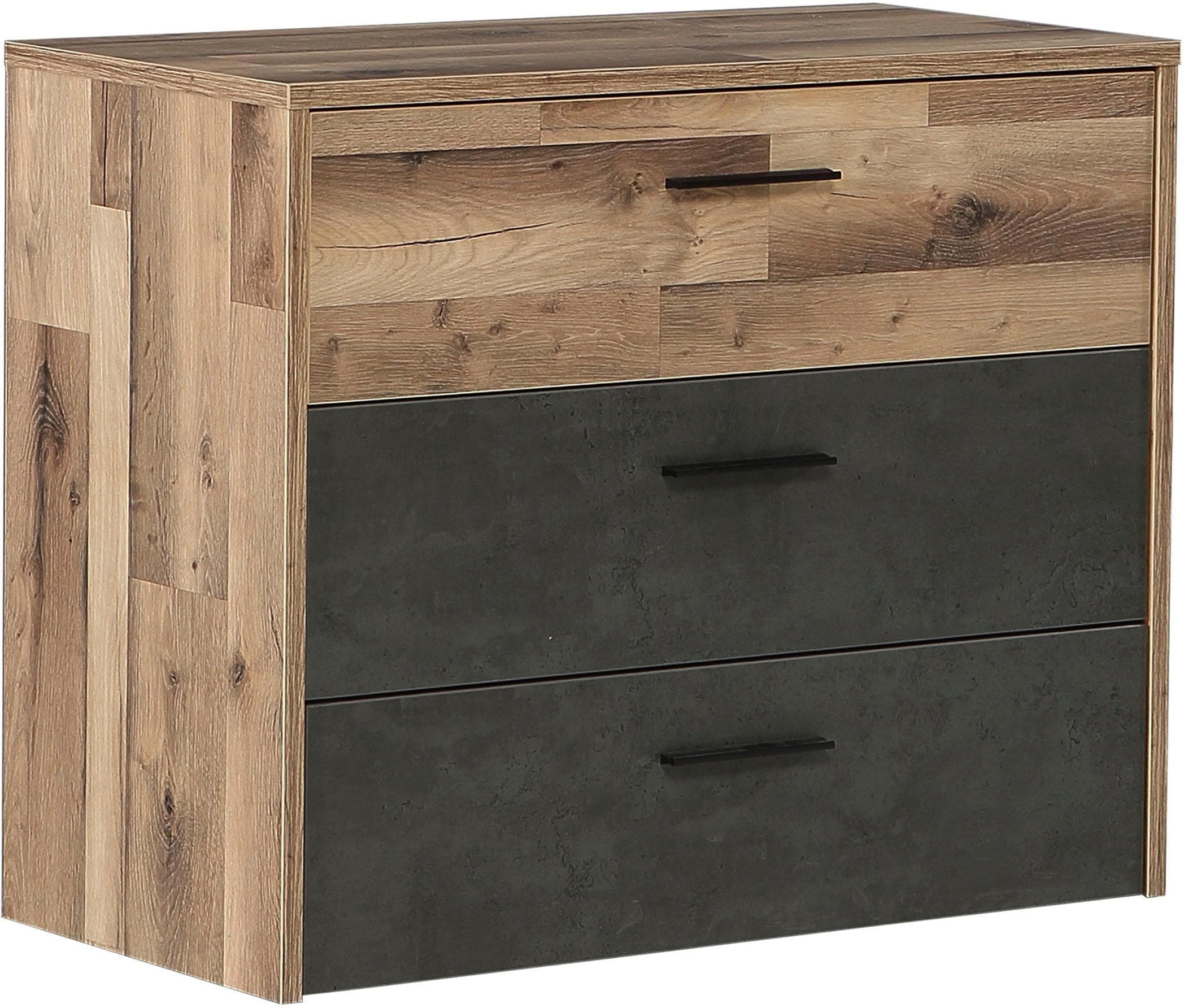 FORTE Schubkastenkommode Ricciano Grau/Silber 3 Schubkästen