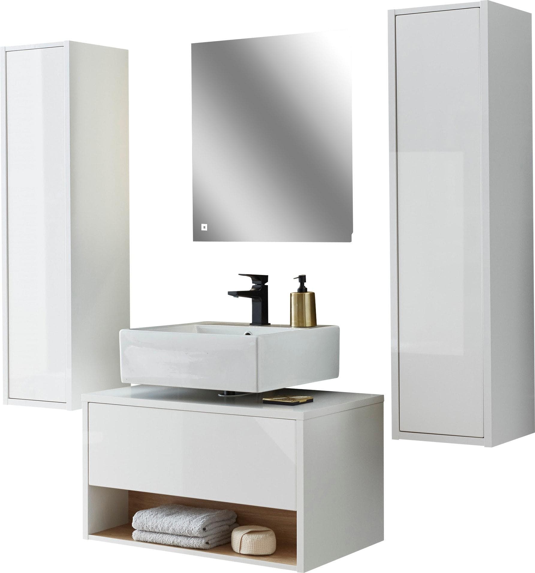 Badmöbel-Set HOME AFFAIRE Studio Line 4-teilig weiß Eiche Dekor