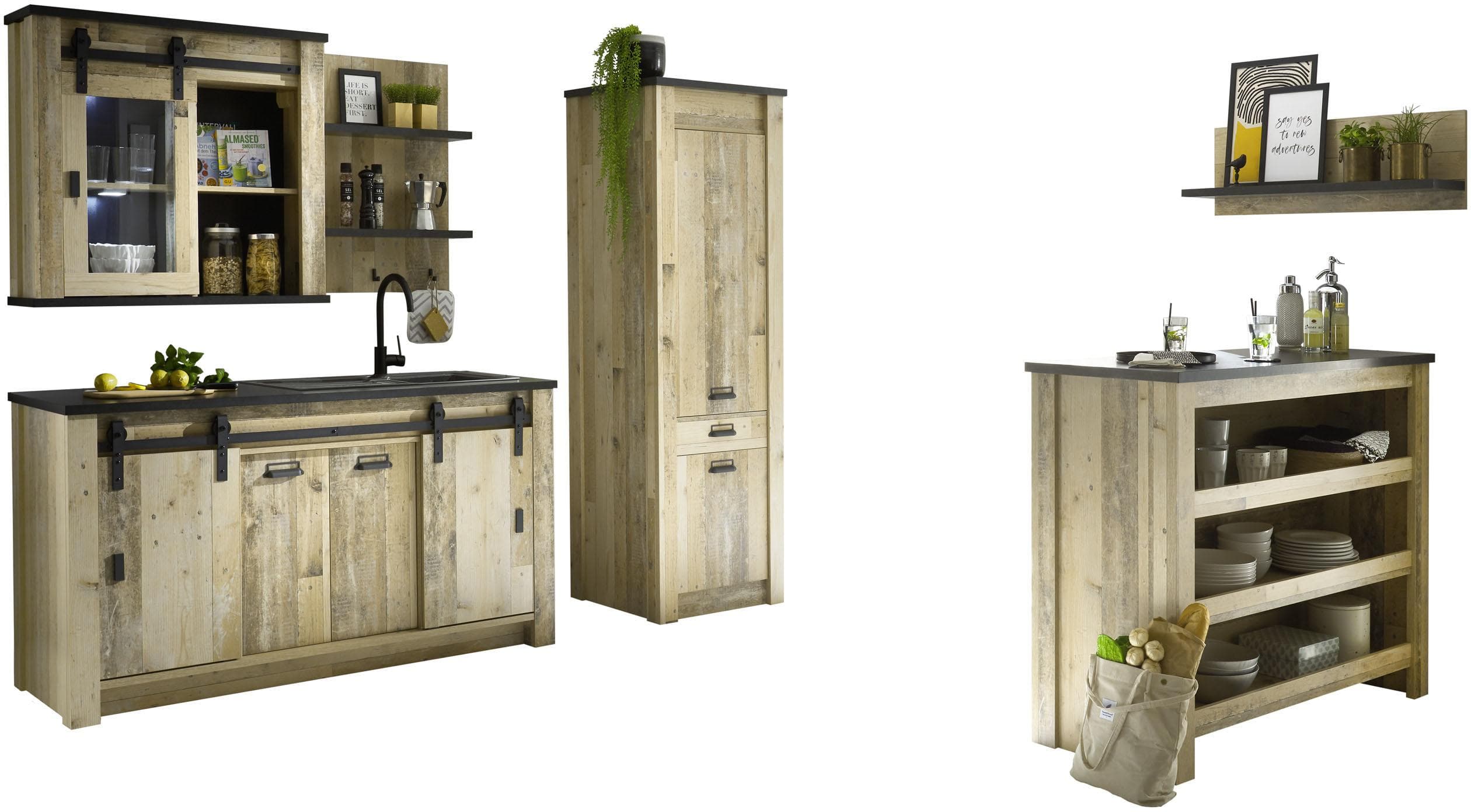 Küche HOME AFFAIRE Sherwood braun anthrazit 240 cm