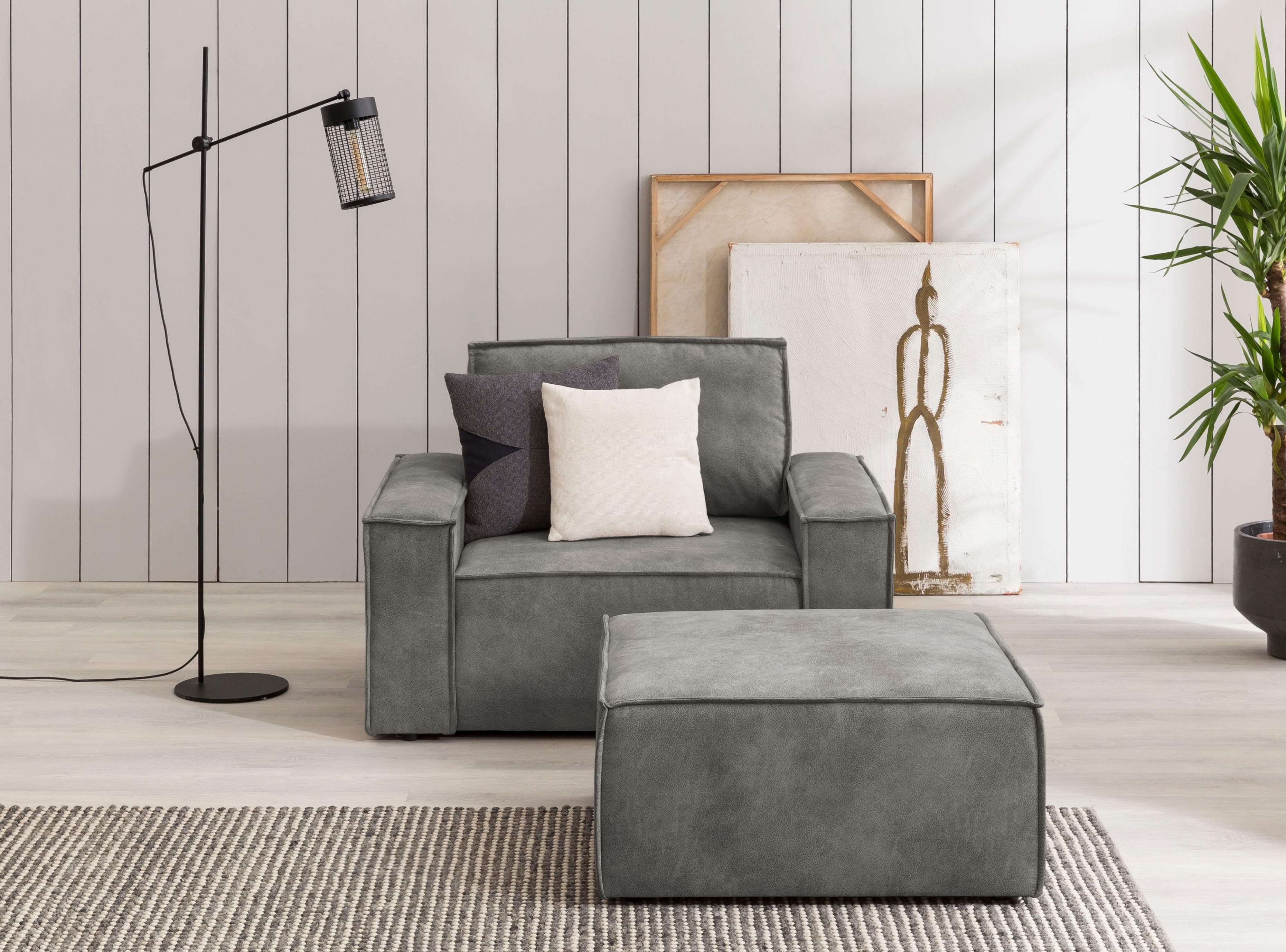 HOME AFFAIRE Sessel Sherwood Set Dunkelgrau mit Hocker