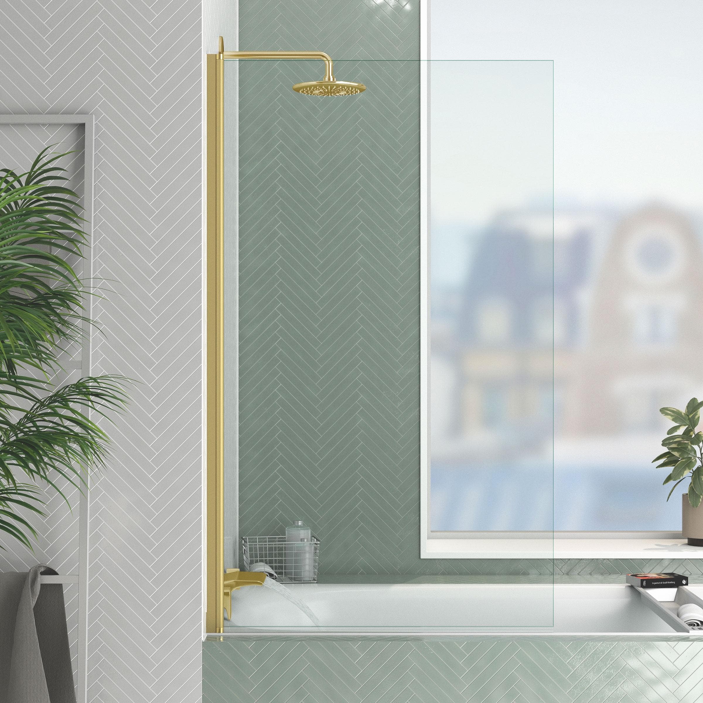 MARWELL Badewannenfaltwand Golden Touch Weiß Gold Aluminiumrahmen