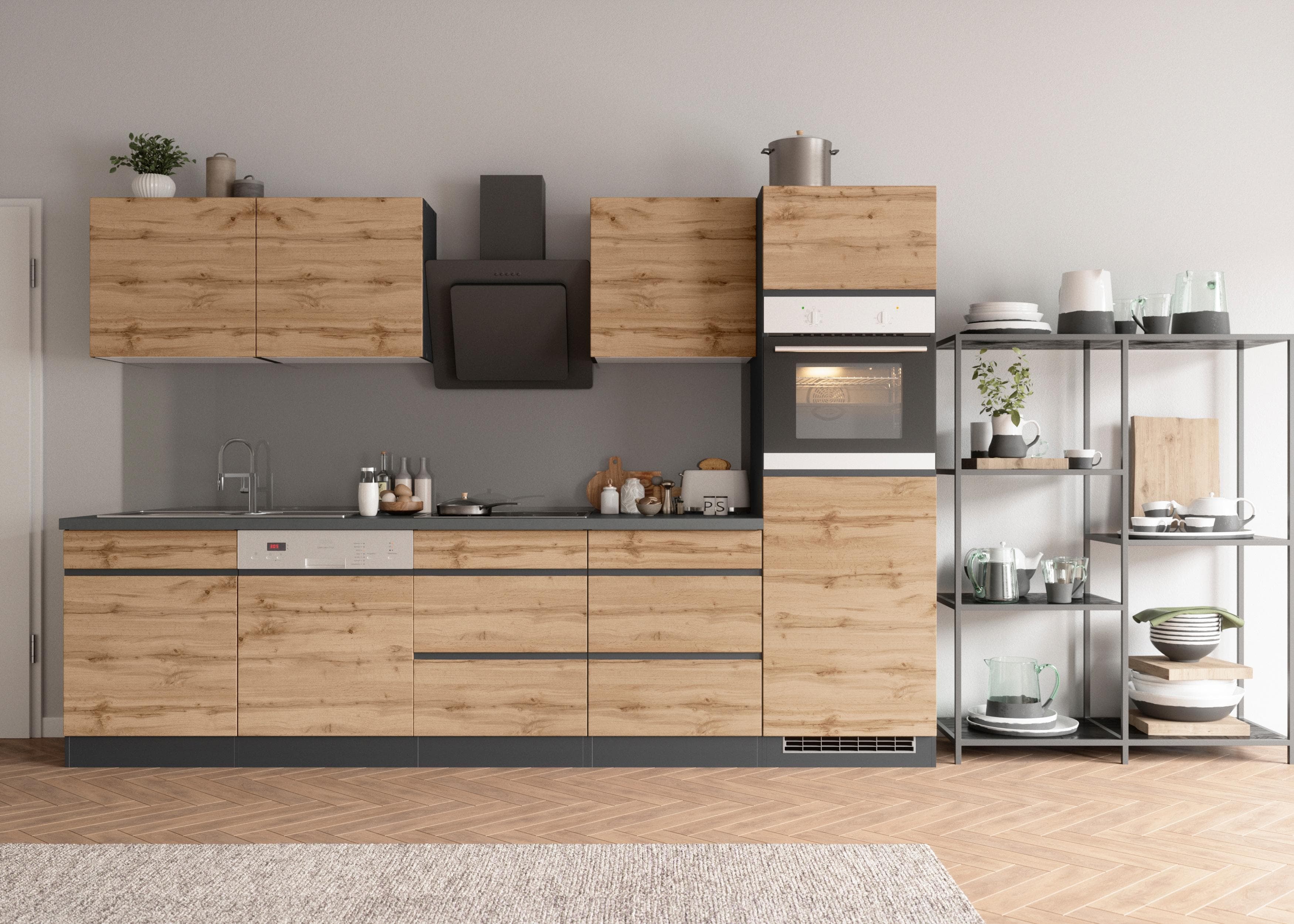 KOCHSTATION Küchenzeile KS-Riesa mit MDF-Fronten und Holzdekor