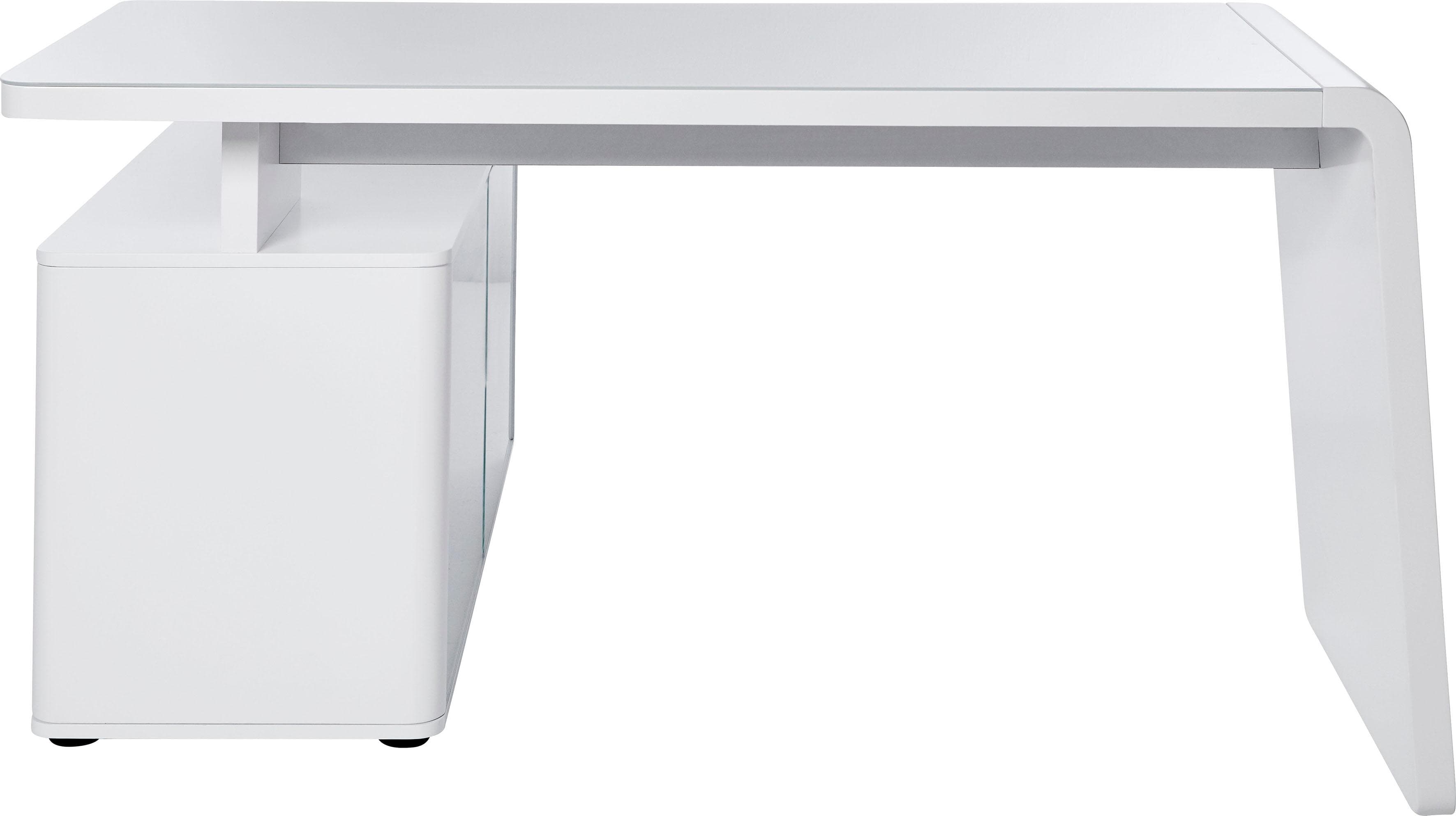 Eckschreibtisch JAHNKE CSL 465 Weiß Matt mit Glasblenden